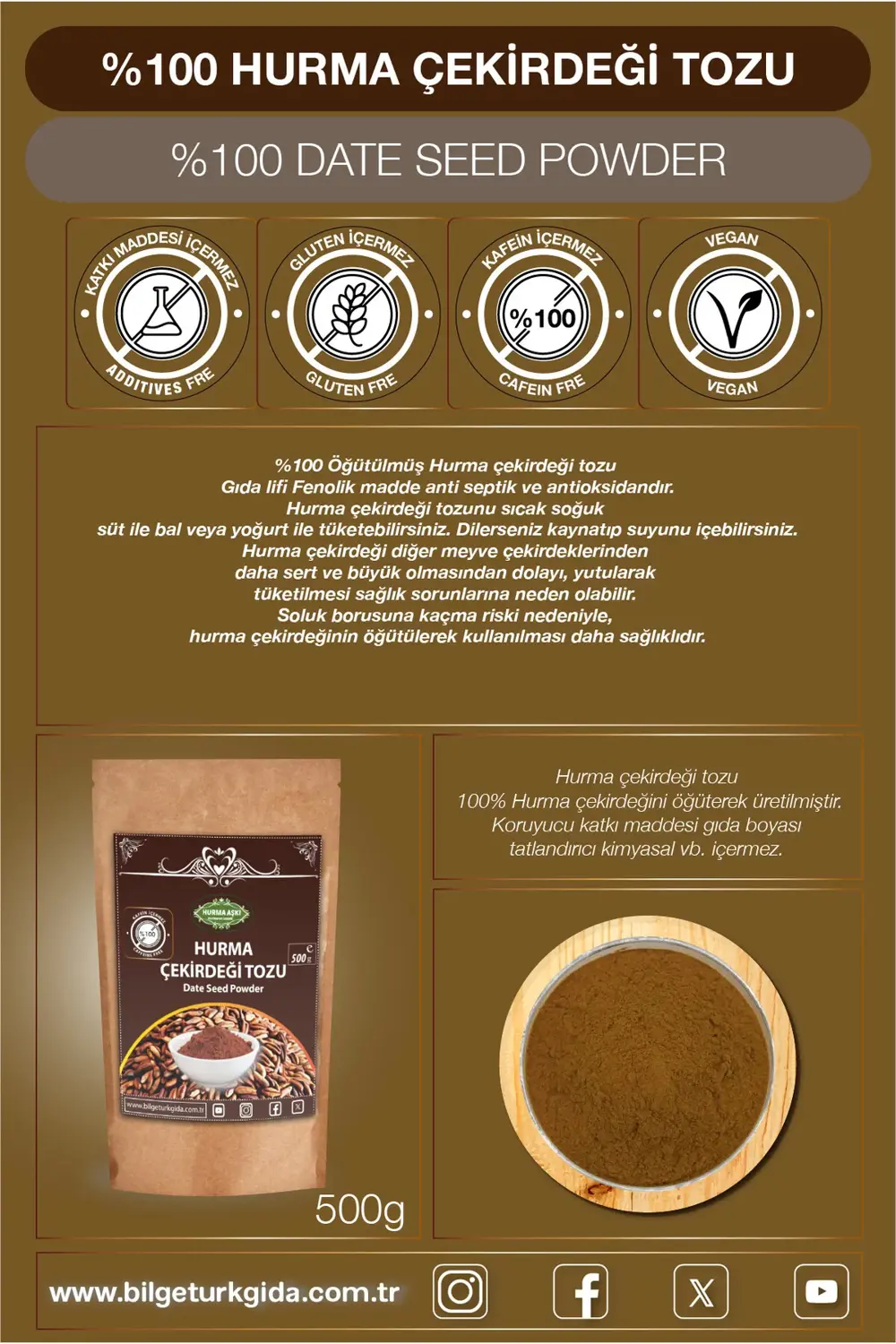 Hurma Çekirdeği Tozu 500GrX3=1500Gr