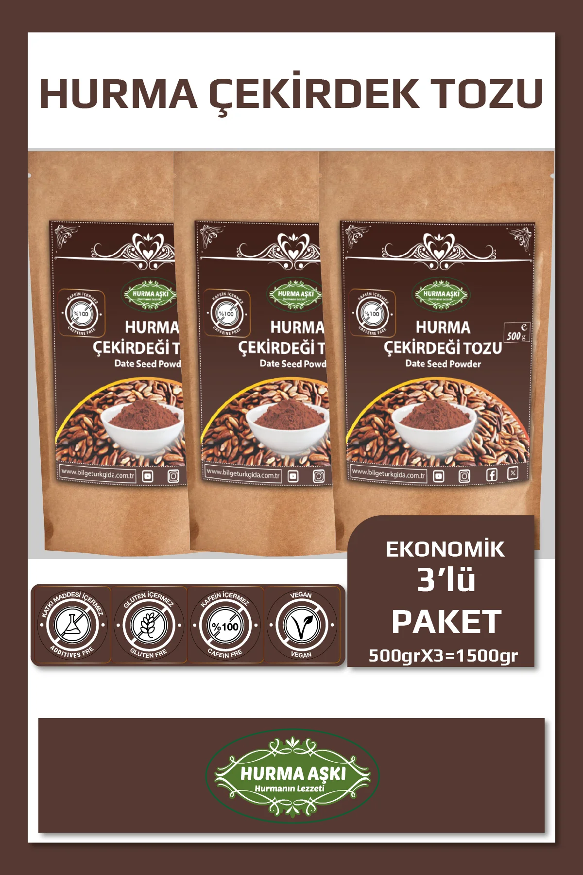 Hurma Çekirdeği Tozu 500GrX3=1500Gr Hurma Çekirdeği Tozu 500GrX3=1500Gr