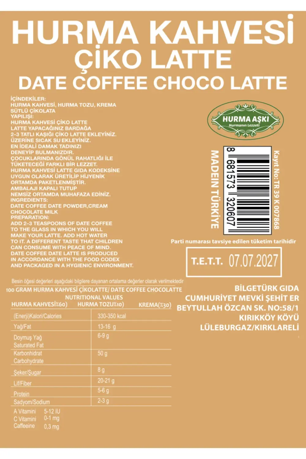 Hurma Kahvesi Çiko Latte 200GrX3=600
