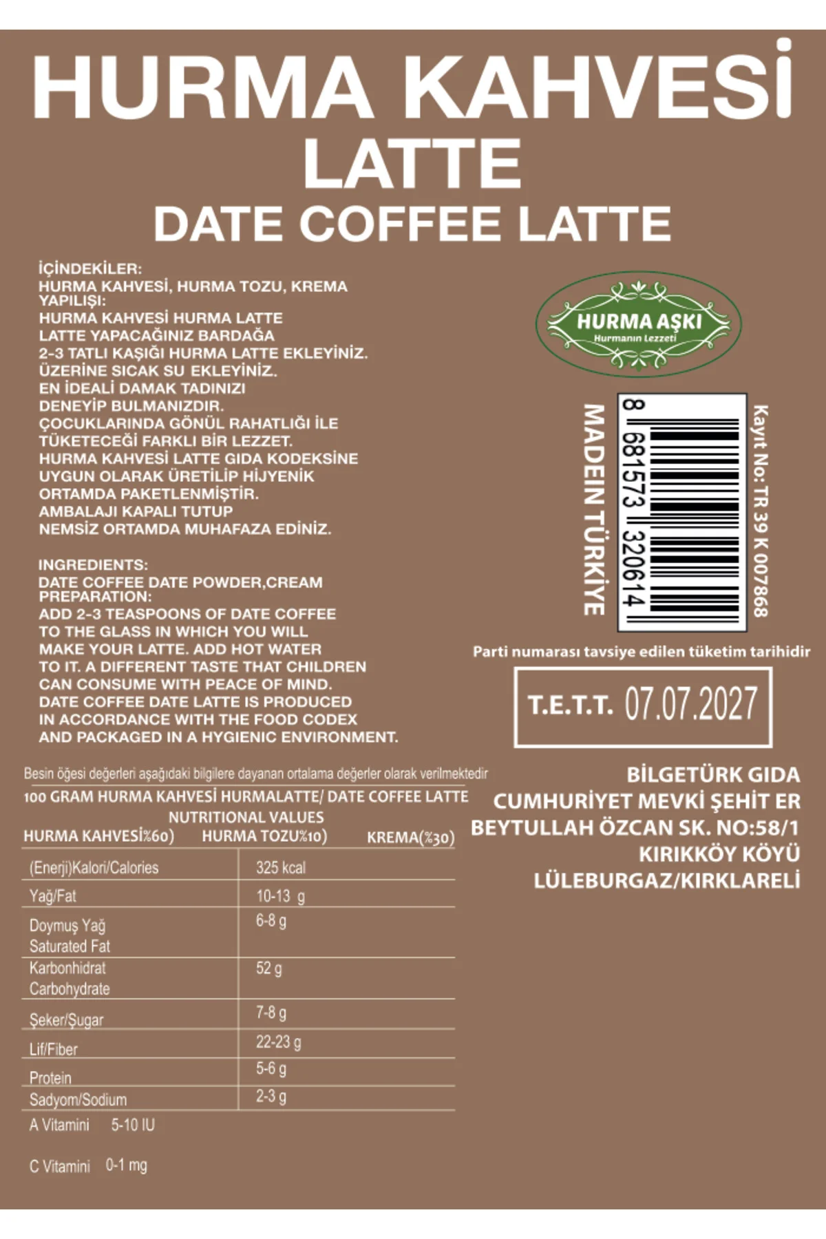 Hurma Kahvesi Hurma Latte 200 Gr Hurma Kahvesi Hurma Latte 200 Gr - Görsel 4