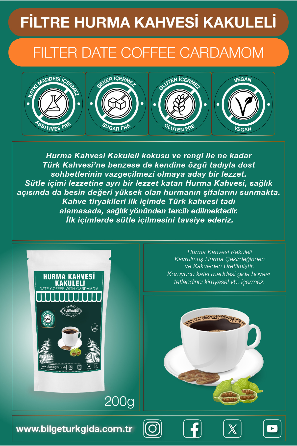 Hurma Aşki Hurma Kahvesi Kakuleli 200Grx3=600Gr