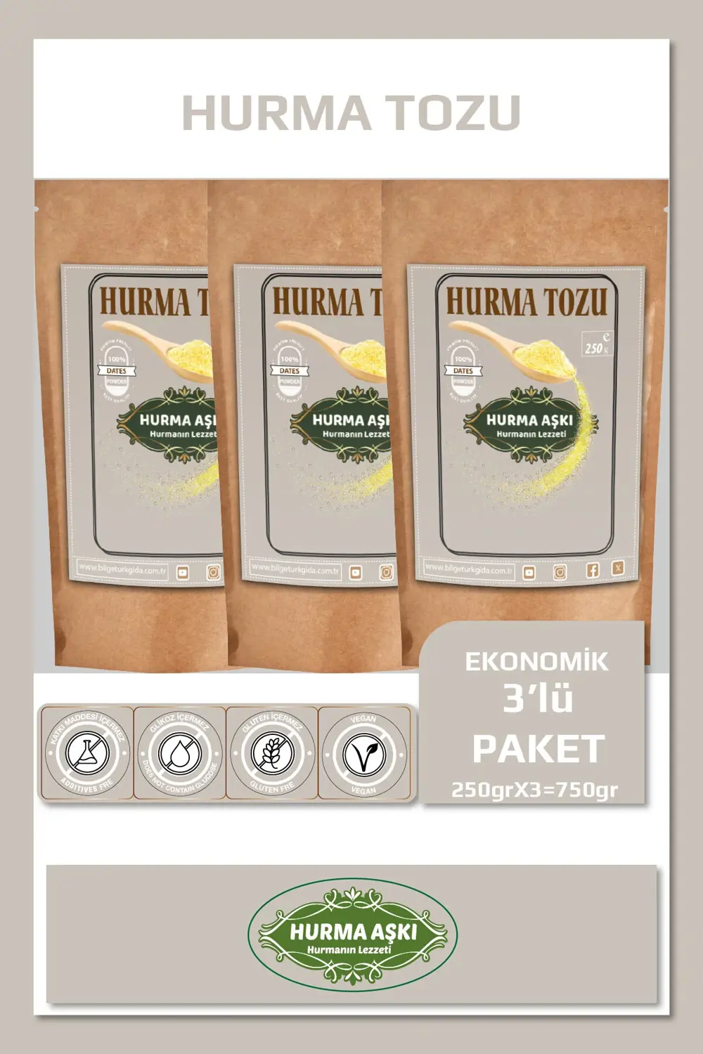 Hurma Tozu 250GrX3=750Gr
