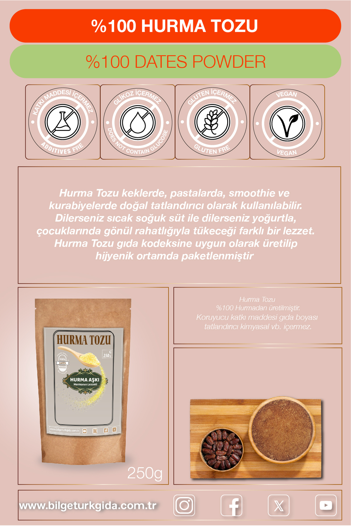 Hurma Tozu 250GrX3=750Gr