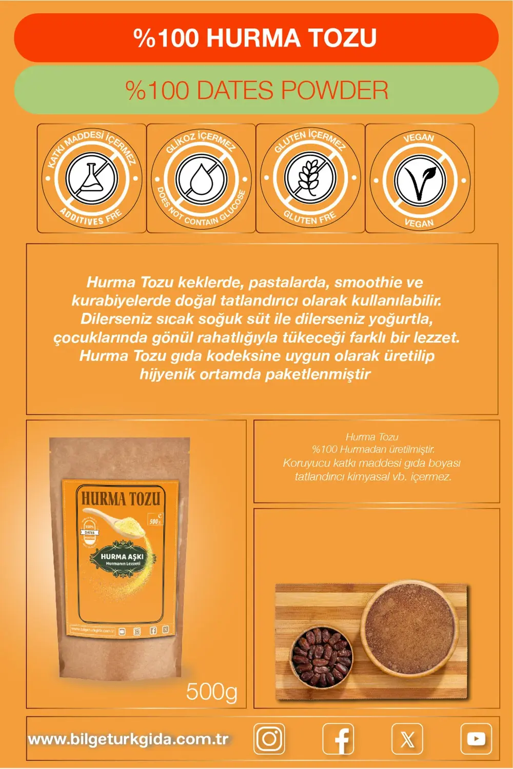 Hurma Tozu 500GrX3=1500Gr