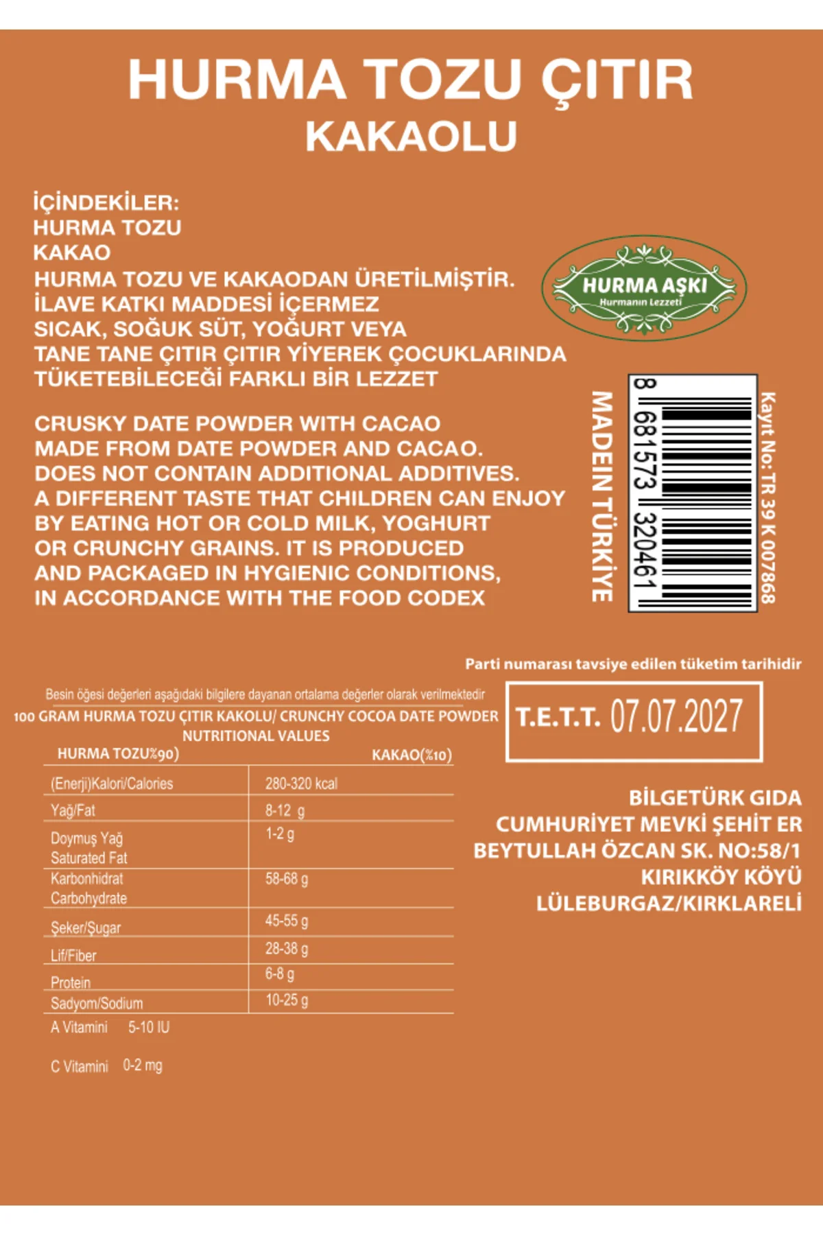 Hurma Tozu Çıtır Kakaolu 150GrX3=450Gr Hurma Tozu Çıtır Kakaolu 150GrX3=450Gr - Görsel 3