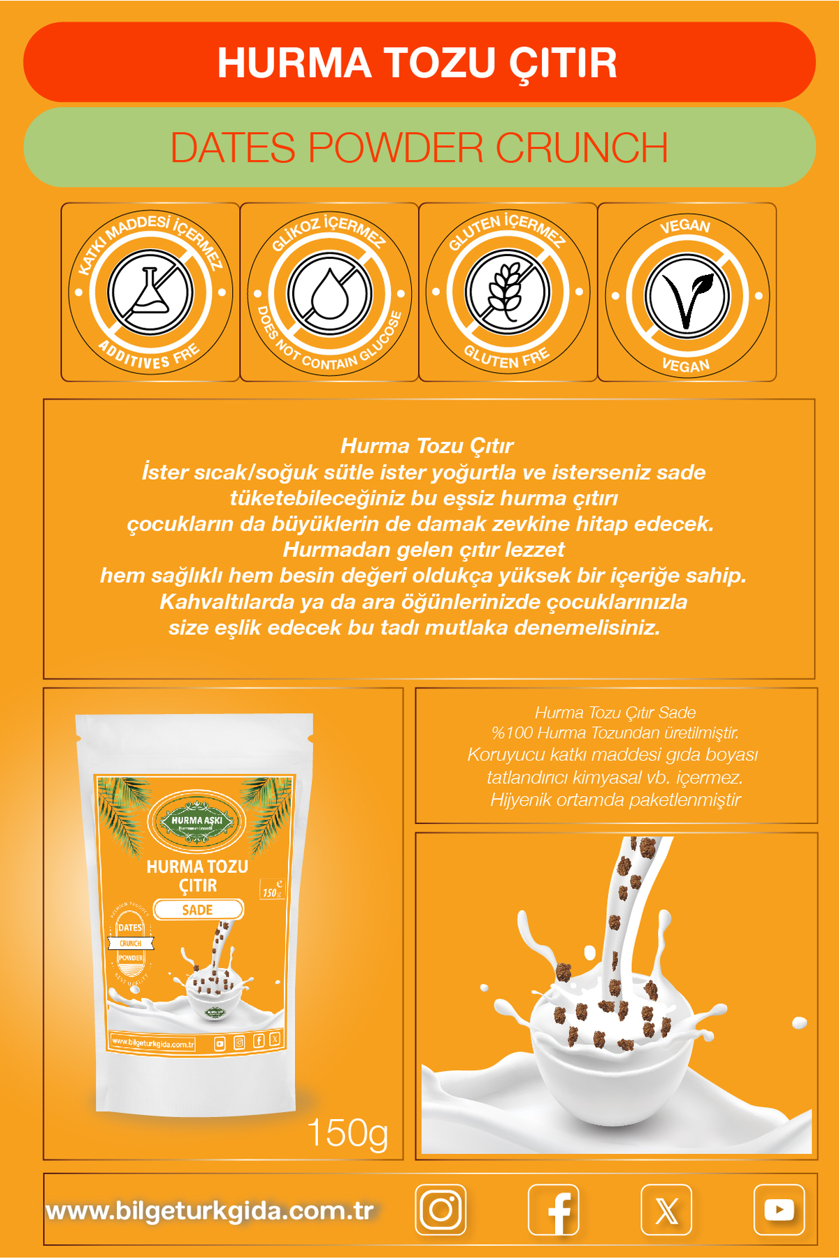 Hurma Tozu Çıtır Sade 150 Gr