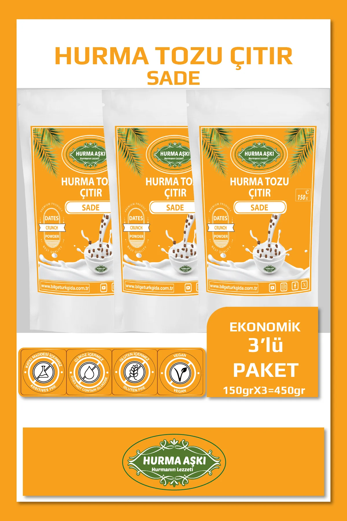 Hurma Tozu Çıtır Sade 150GrX3=450Gr Hurma Tozu Çıtır Sade 150GrX3=450Gr