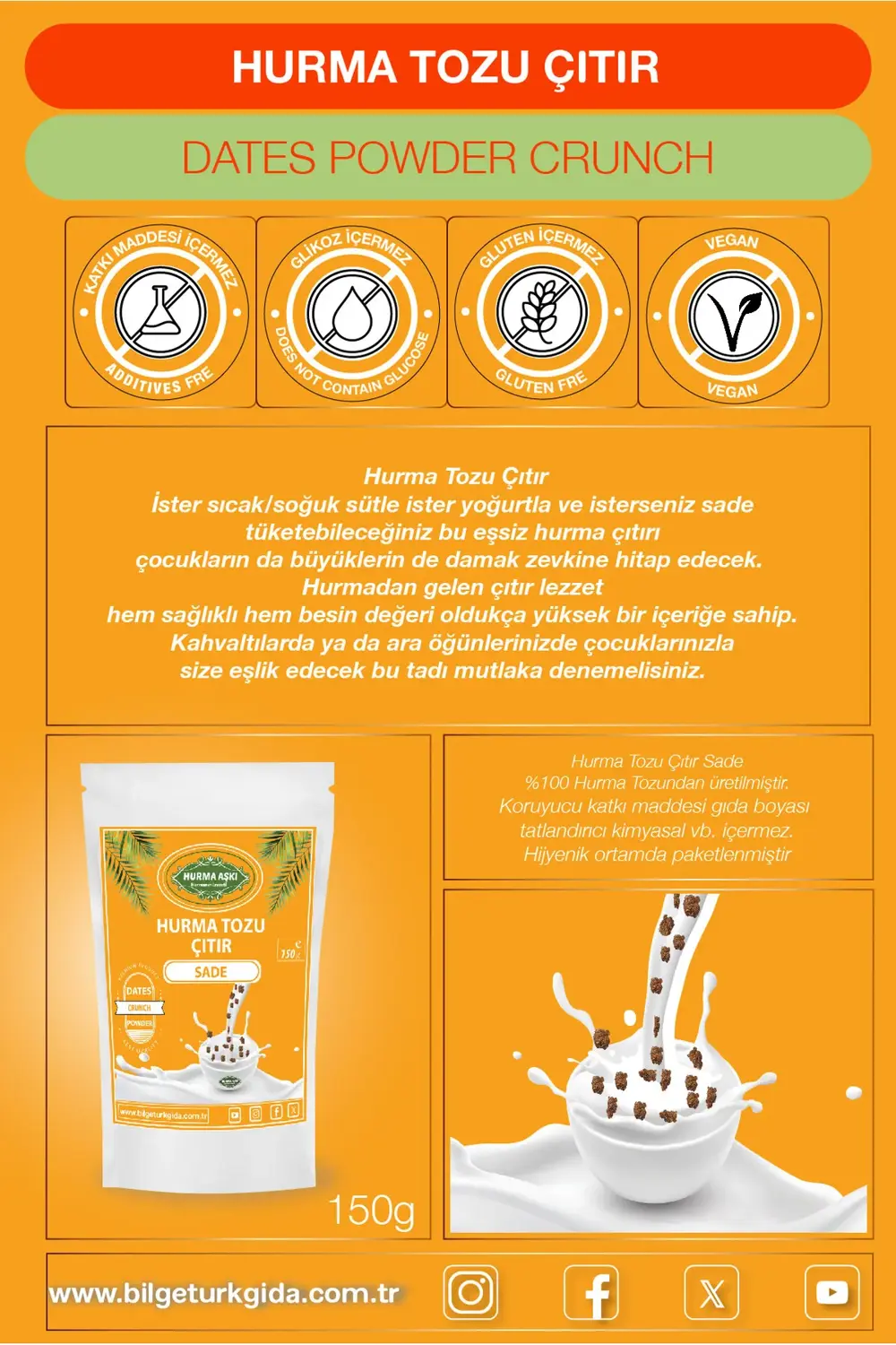 Hurma Tozu Çıtır Sade 150GrX3=450Gr