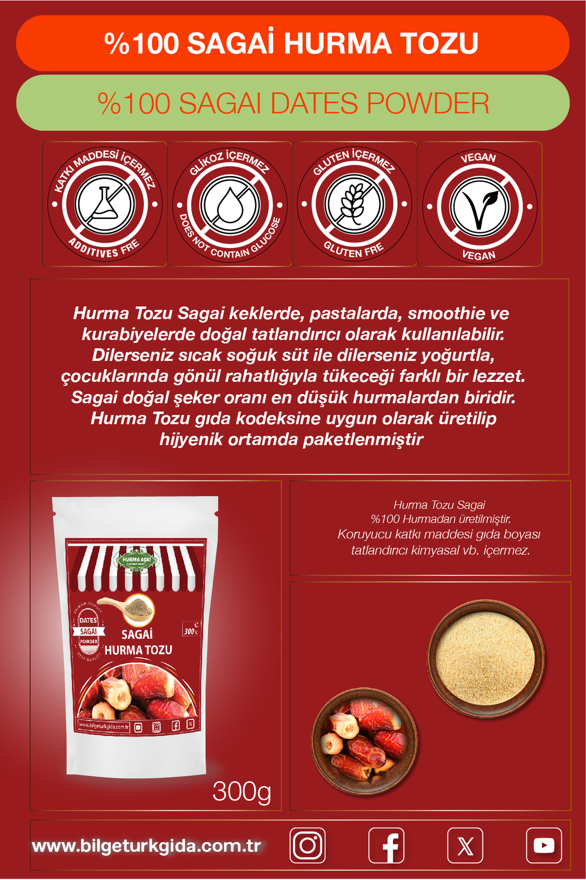 Hurma Tozu Sagai 300GrX3=900Gr