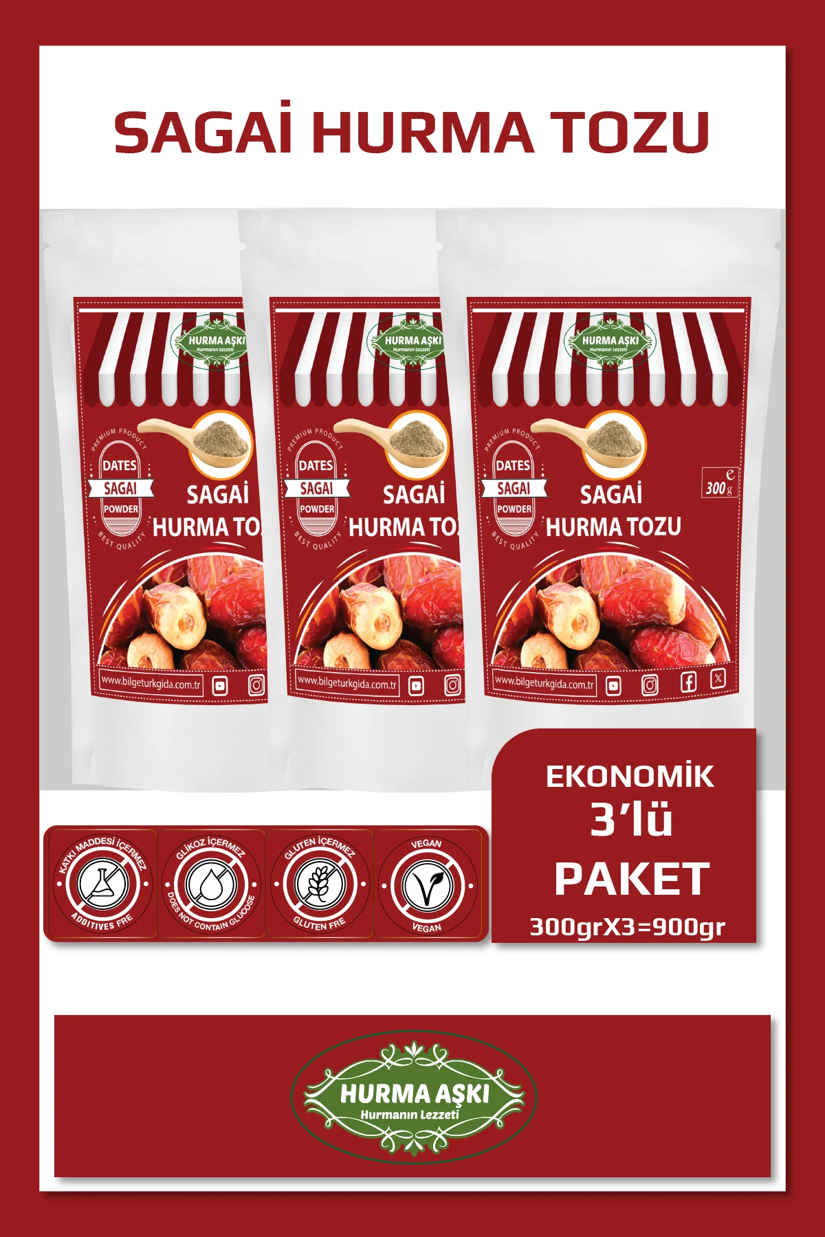 Hurma Tozu Sagai 300GrX3=900Gr Hurma Tozu Sagai 300GrX3=900Gr