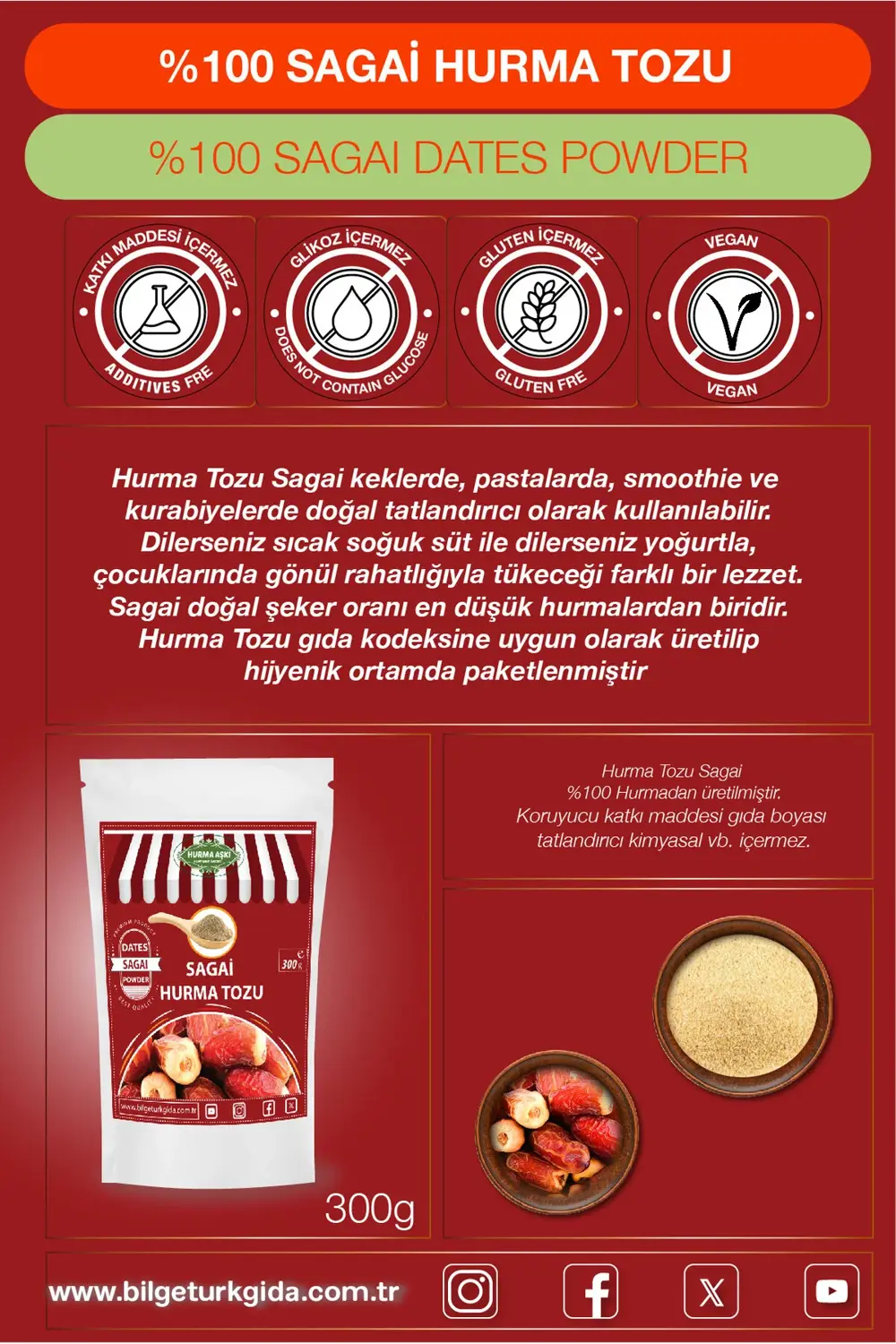 Hurma Tozu Sagai 300GrX3=900Gr