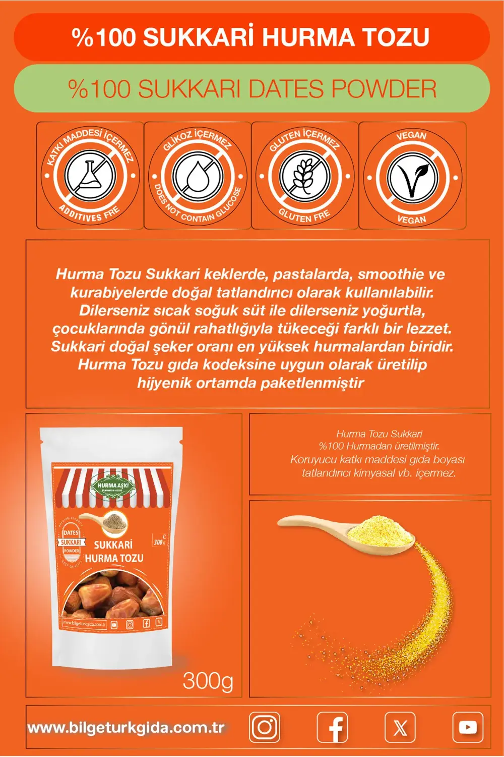 Hurma Tozu Sukkari 300GrX3=900Gr