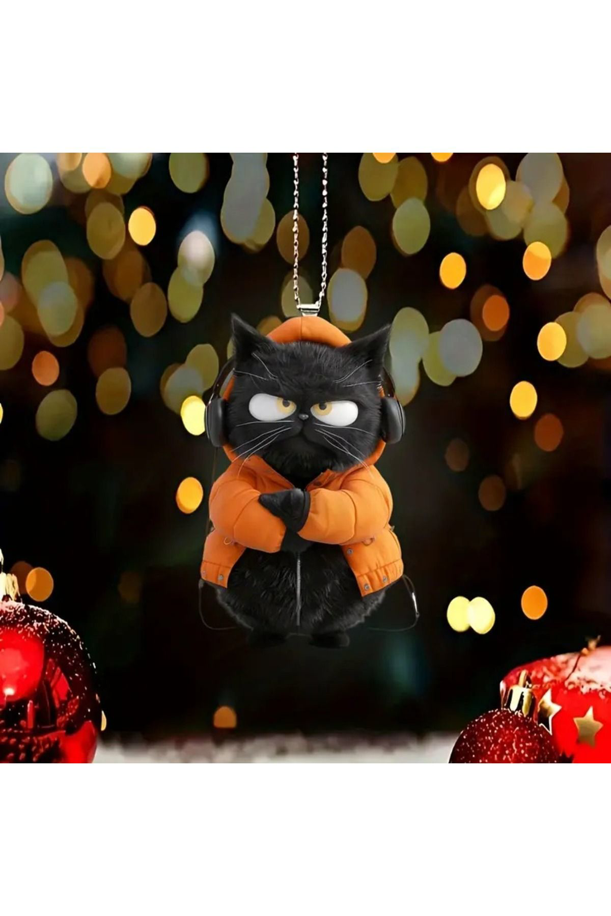 Dodemert Home Huysuz Siyah Kedi Akrilik Anahtarlik & Çanta Süsü & Araç Dikiz Ay