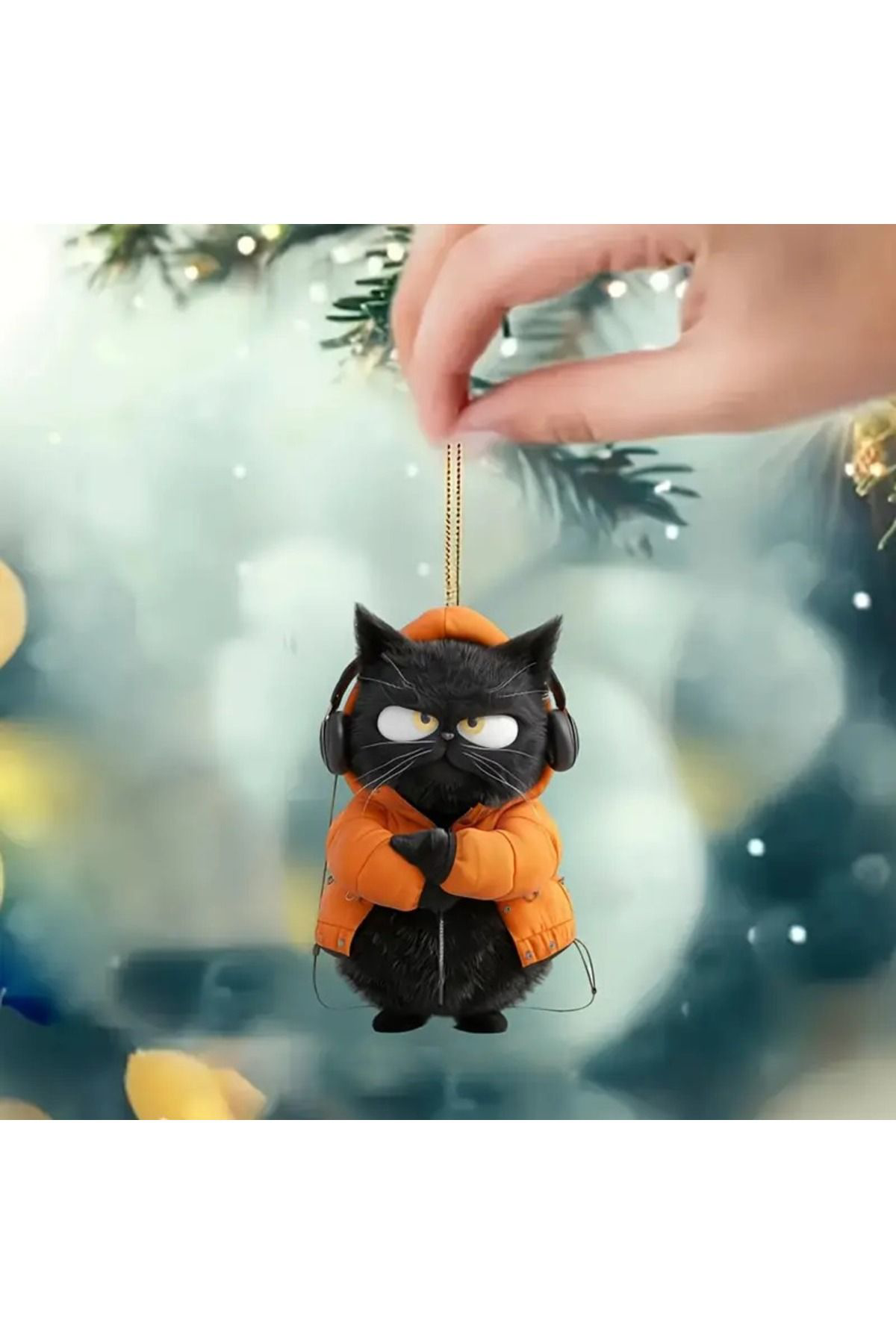 Dodemert Home Huysuz Siyah Kedi Akrilik Anahtarlik & Çanta Süsü & Araç Dikiz Ay