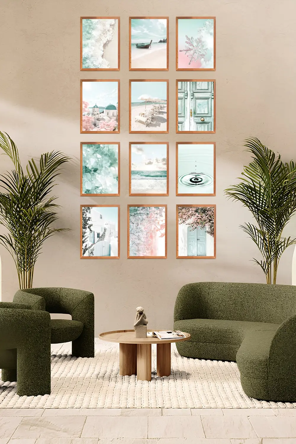 Huzurlu Manzaralar 12'Parça Çerçeve Görünümlü Modern MDF Tablo Se