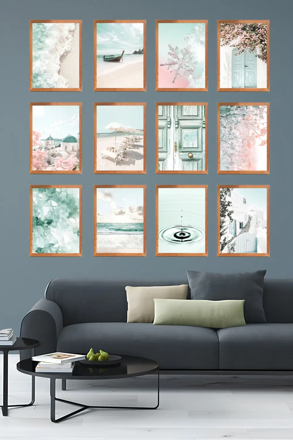Huzurlu Manzaralar 12'Parça Çerçeve Görünümlü Modern MDF Tablo Se