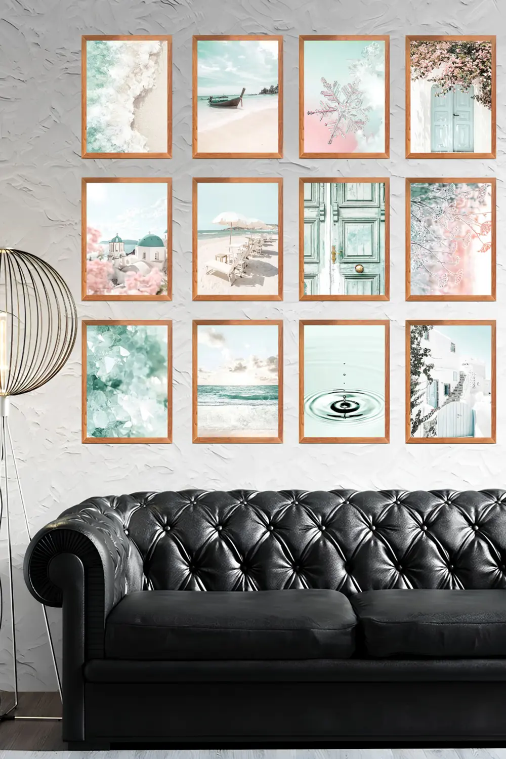 Huzurlu Manzaralar 12'Parça Çerçeve Görünümlü Modern MDF Tablo Se