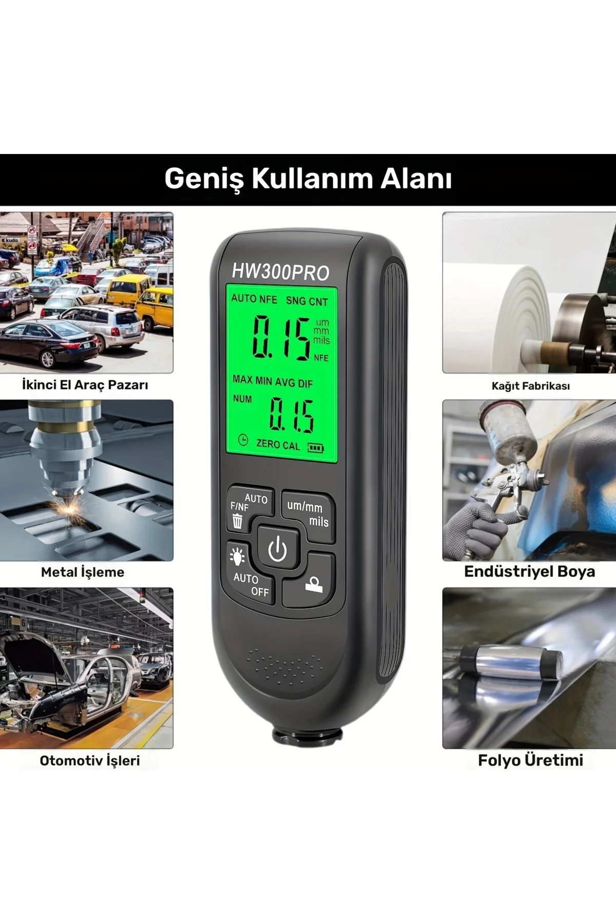 Hw-300pro Oto Boya Kalınlık Ölçer Fe Nfe 2000µm + 2 Fonksiyonlu B