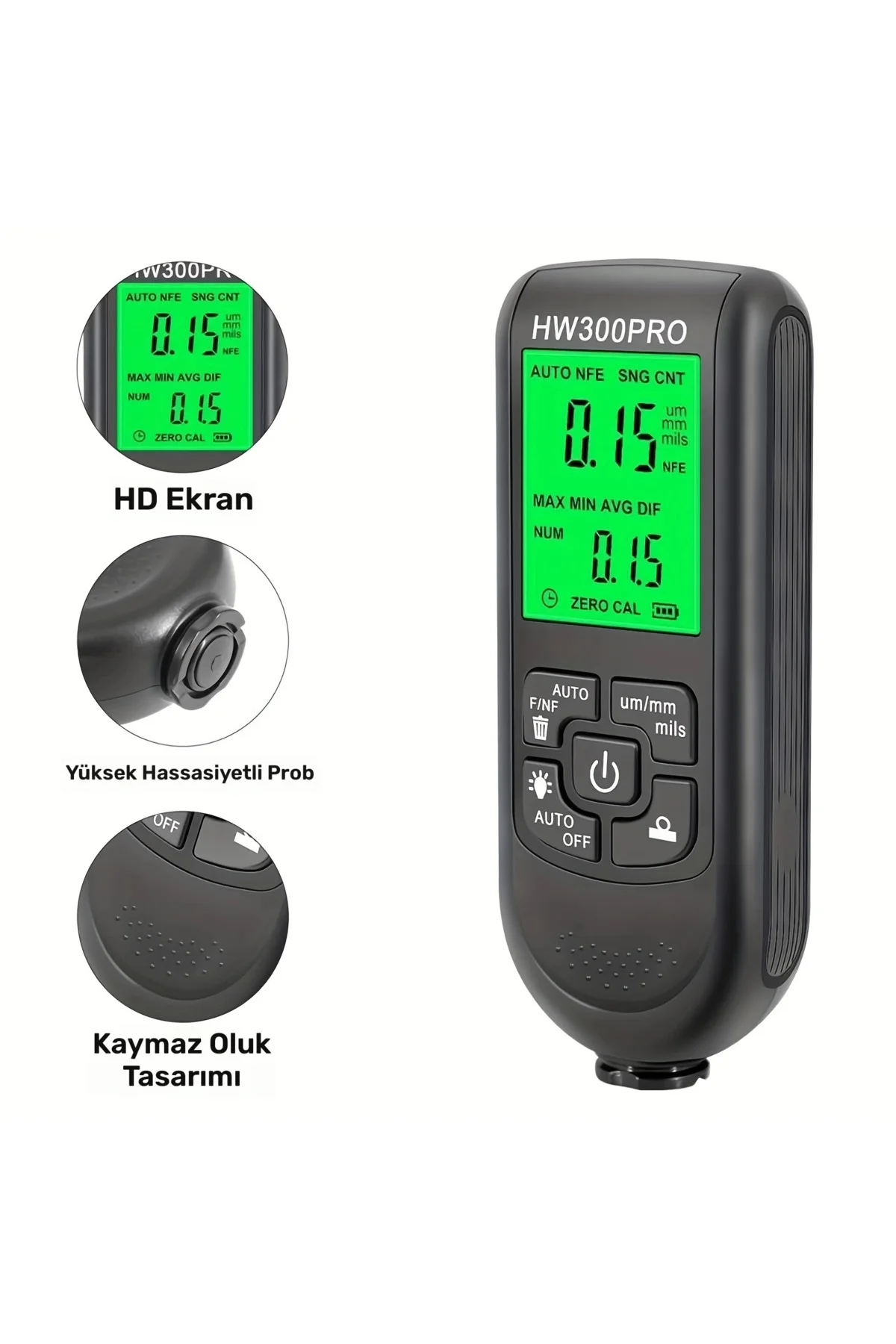 Hw-300pro Oto Boya Kalınlık Ölçer Fe Nfe 2000µm + 2 Fonksiyonlu B