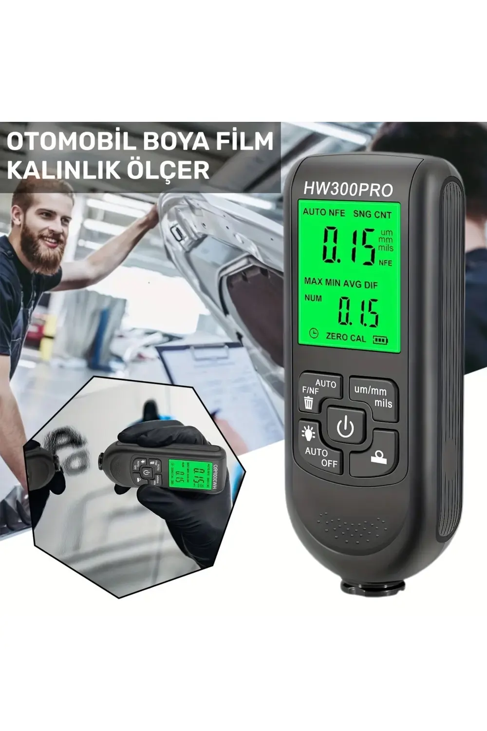 Hw-300pro Oto Boya Kalınlık Ölçer Fe Nfe 2000µm + 2 Fonksiyonlu B