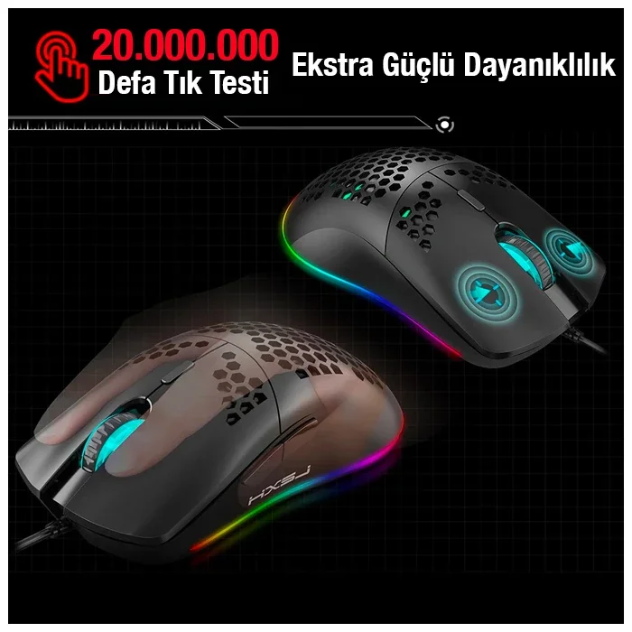 HXSJ J900 RGB Oyuncu Mouse – 6400 DPI 7 Renk Işık USB Kablolu