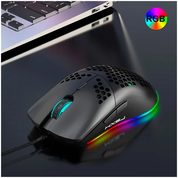 HXSJ J900 RGB Oyuncu Mouse – 6400 DPI 7 Renk Işık USB Kablolu