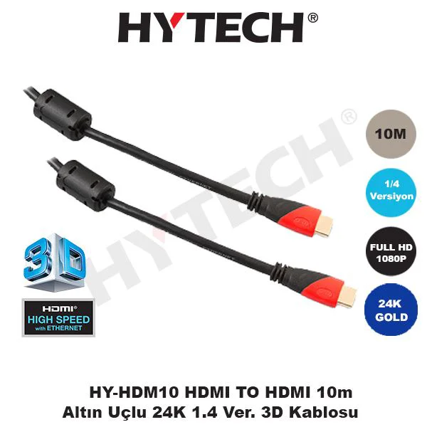 HY-HDM10 Altın Uçlu 24K 1.4 Ver. 3D Kablosu HY-HDM10