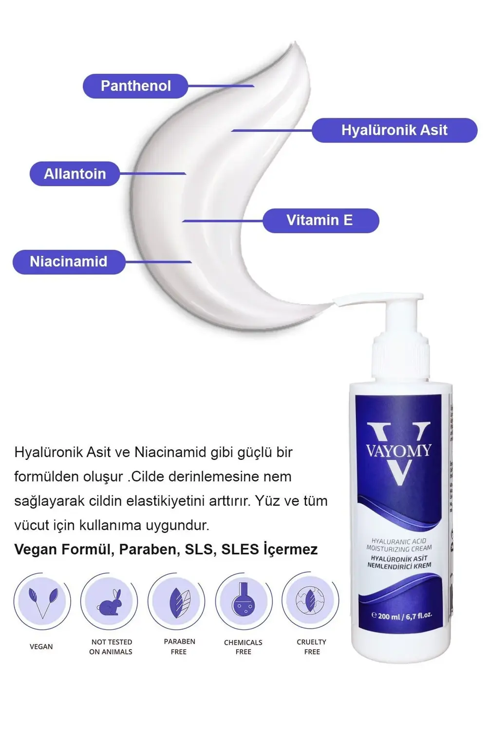 Hyaluronik Asit Nemlendirici Krem Bakım Kremi 200ml