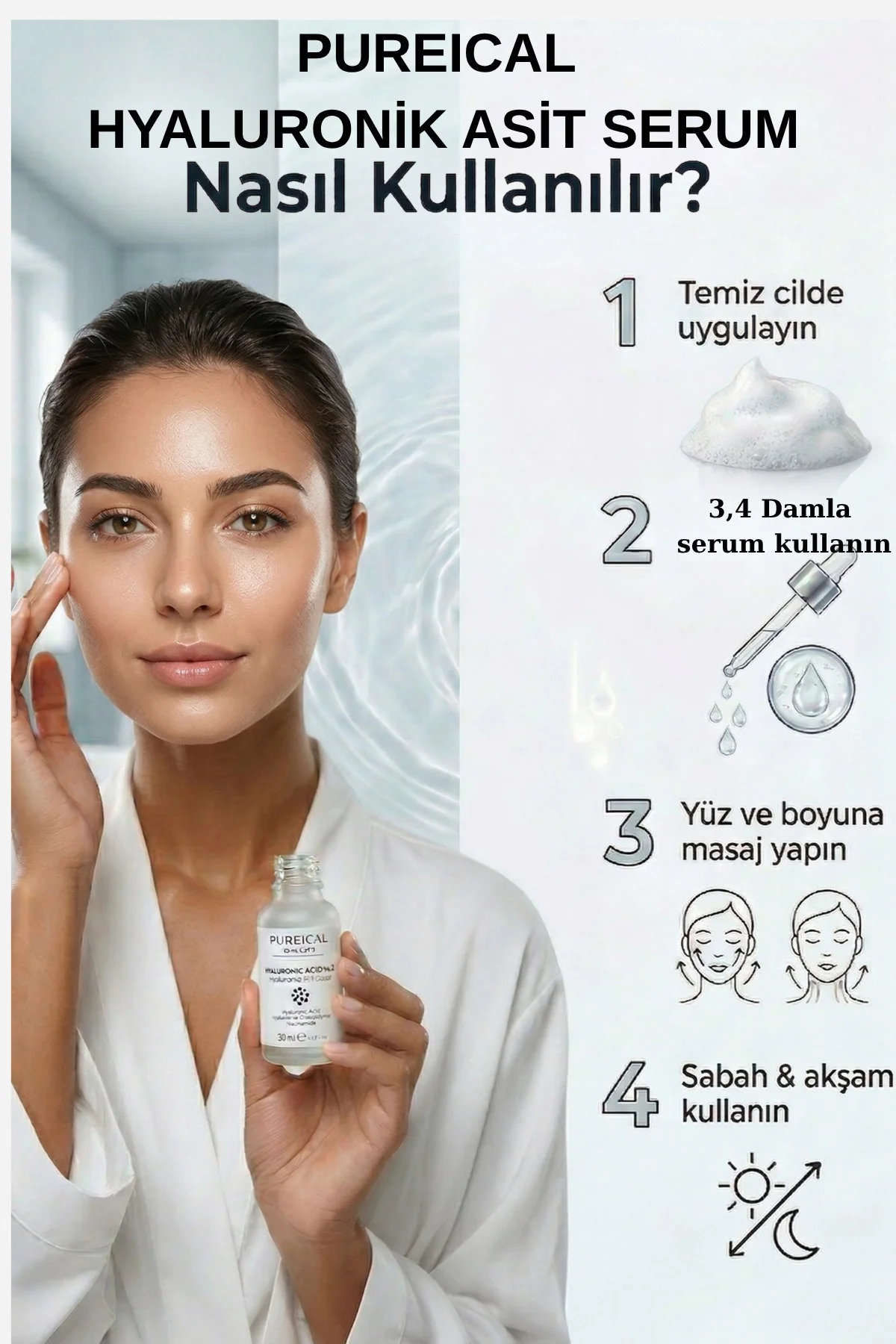 Hyaluronik Asit Serum, niacinamide, hyaluron ,%2 Hyaluronik asit, nemlendirici 30 mL