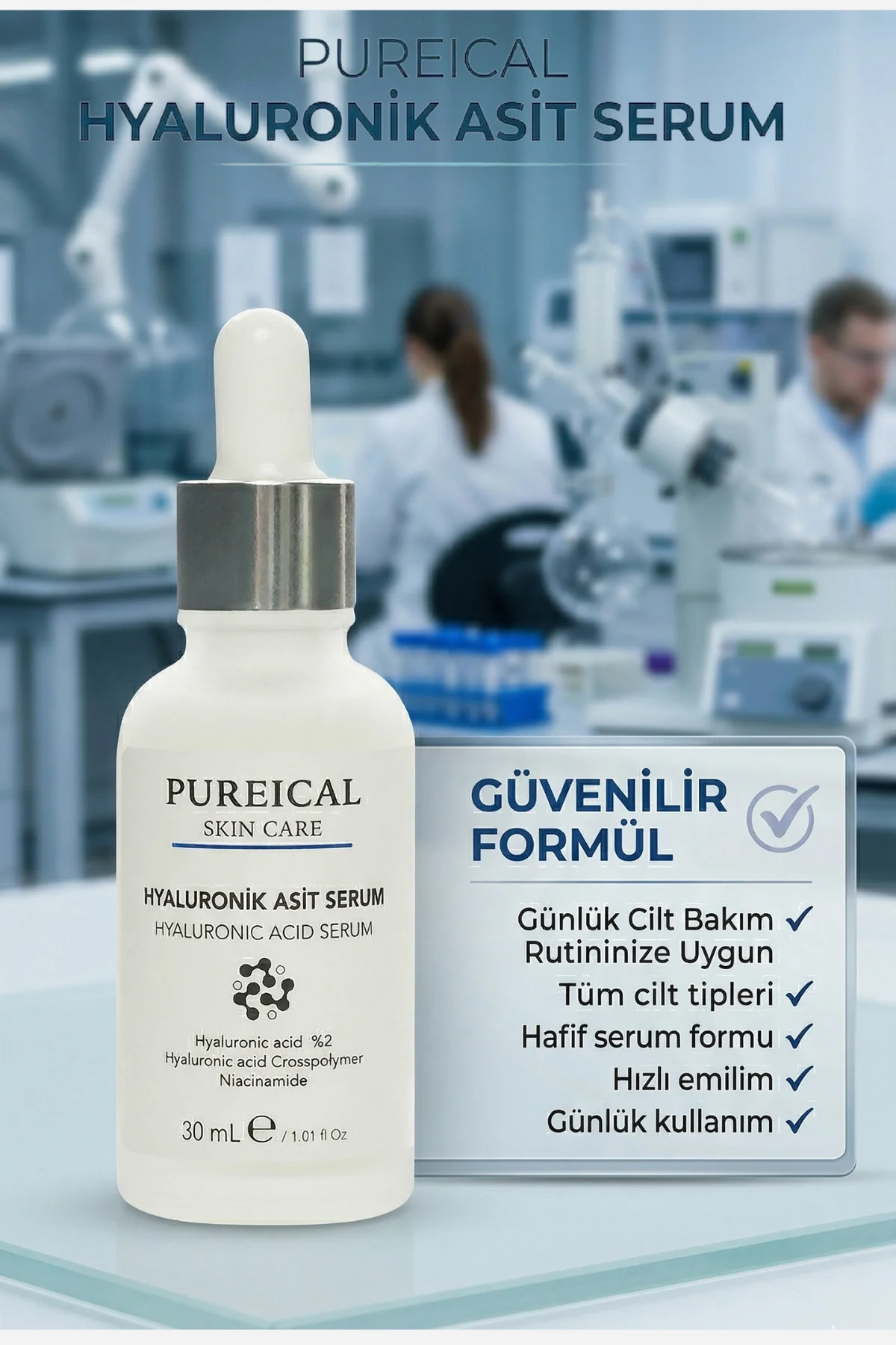 Hyaluronik Asit Serum, niacinamide, hyaluron ,%2 Hyaluronik asit, nemlendirici 30 mL