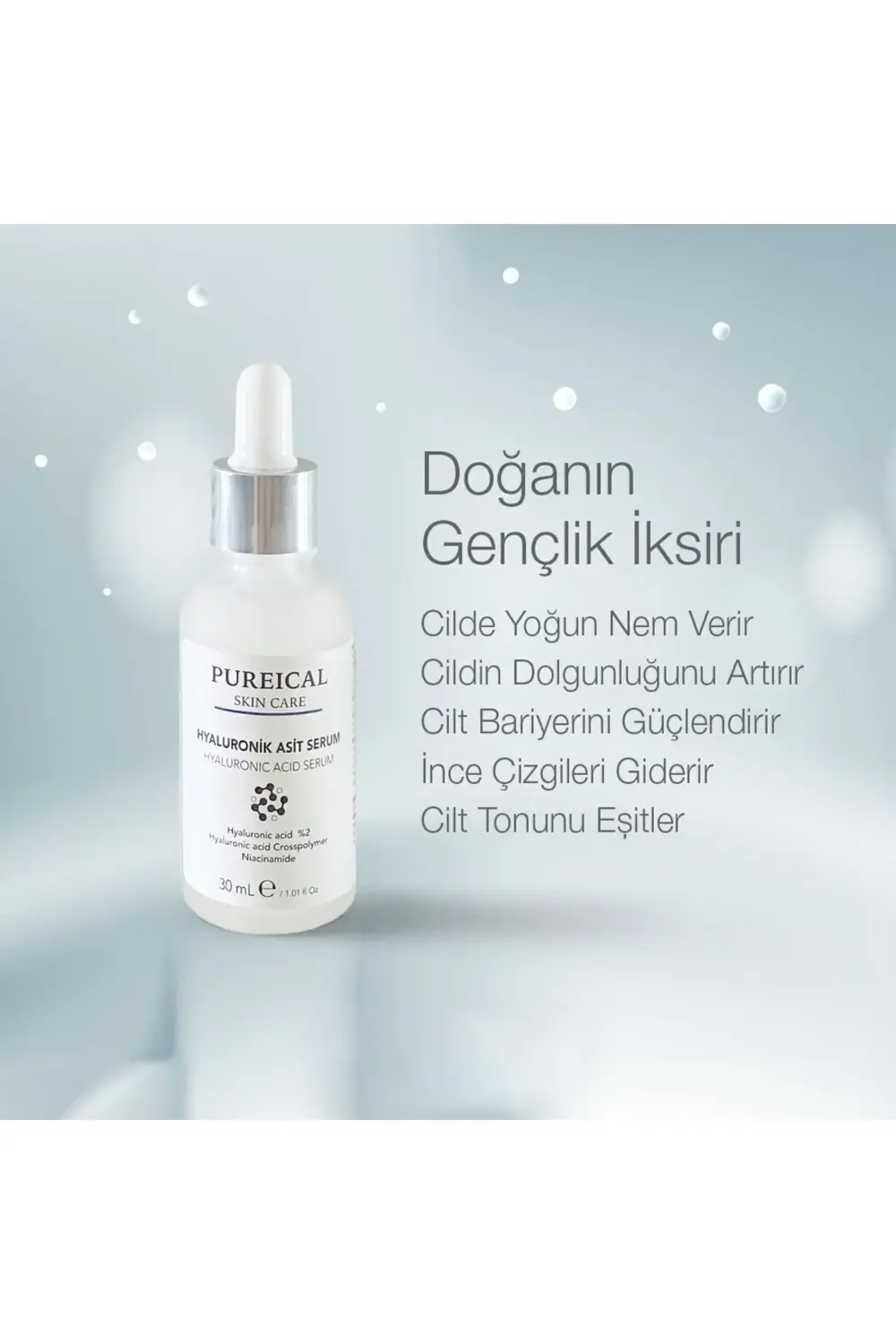 Hyaluronik Asit Serum, niacinamide, hyaluron ,%2 Hyaluronik asit, nemlendirici 30 mL