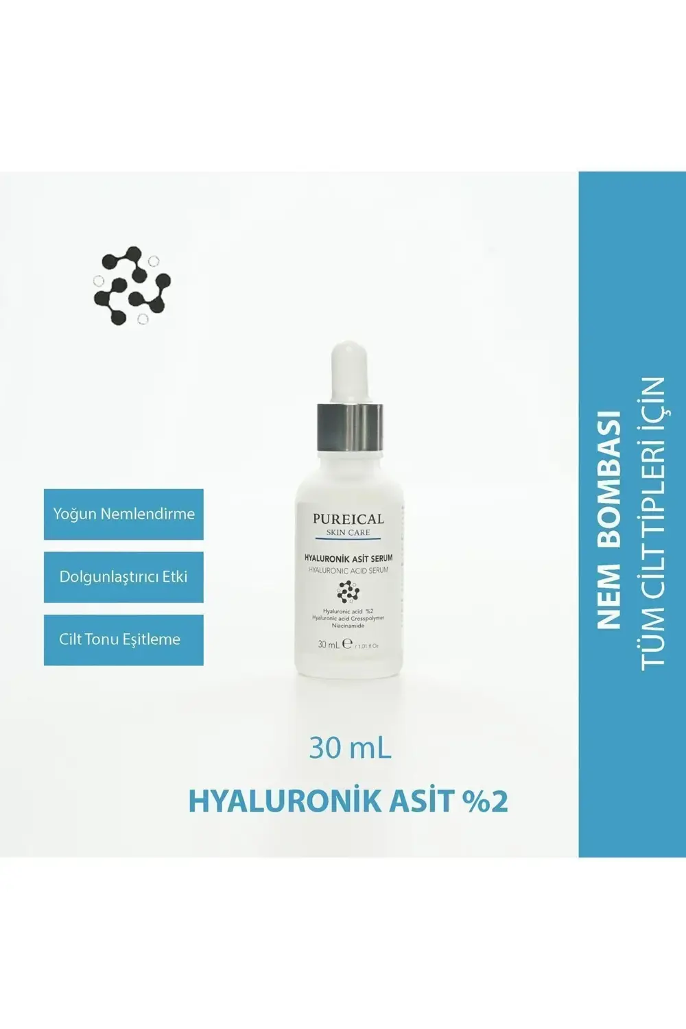 Hyaluronik Asit Serum, niacinamide, hyaluron ,%2 Hyaluronik asit, nemlendirici 30 mL