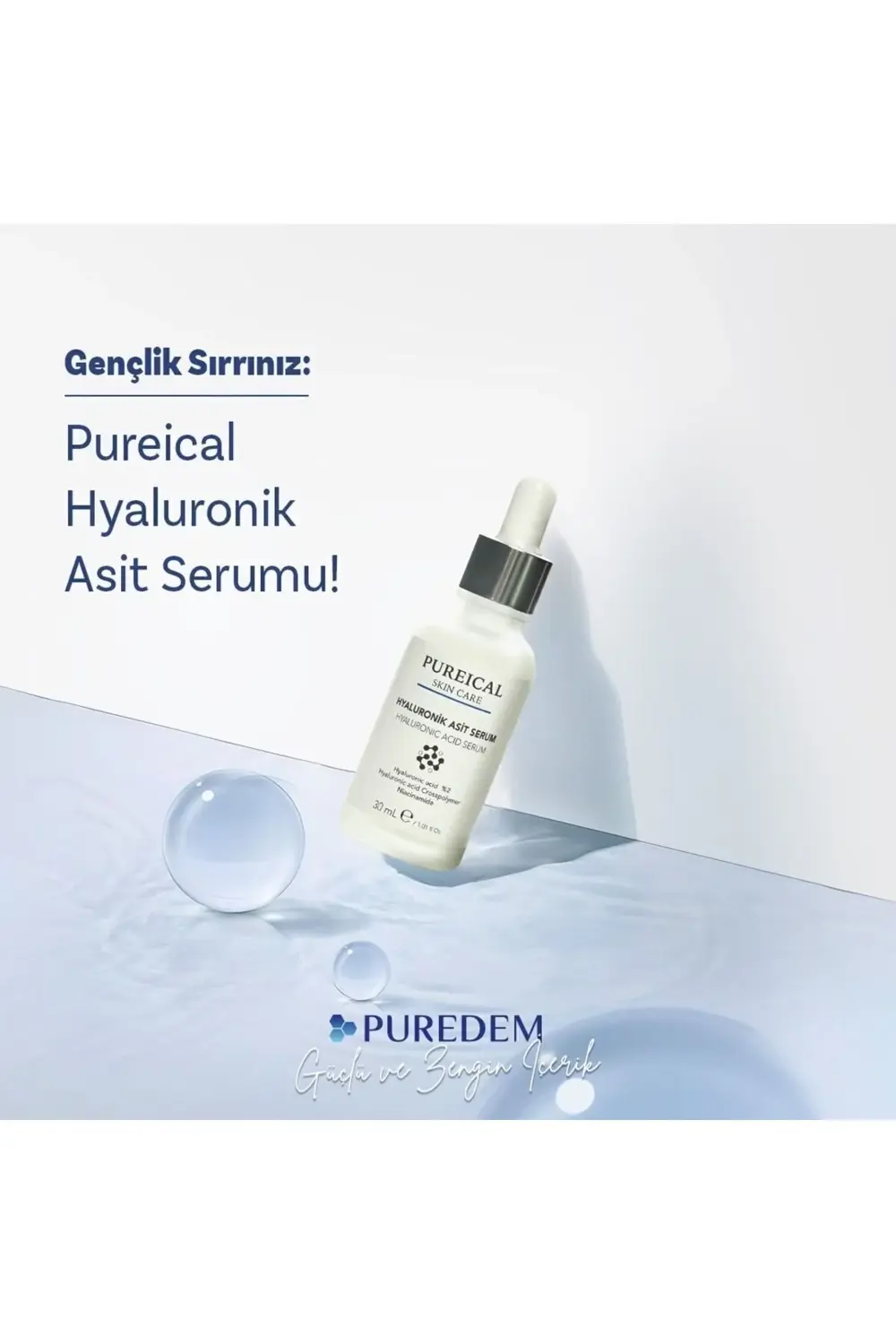 Hyaluronik Asit Serum, niacinamide, hyaluron ,%2 Hyaluronik asit, nemlendirici 30 mL