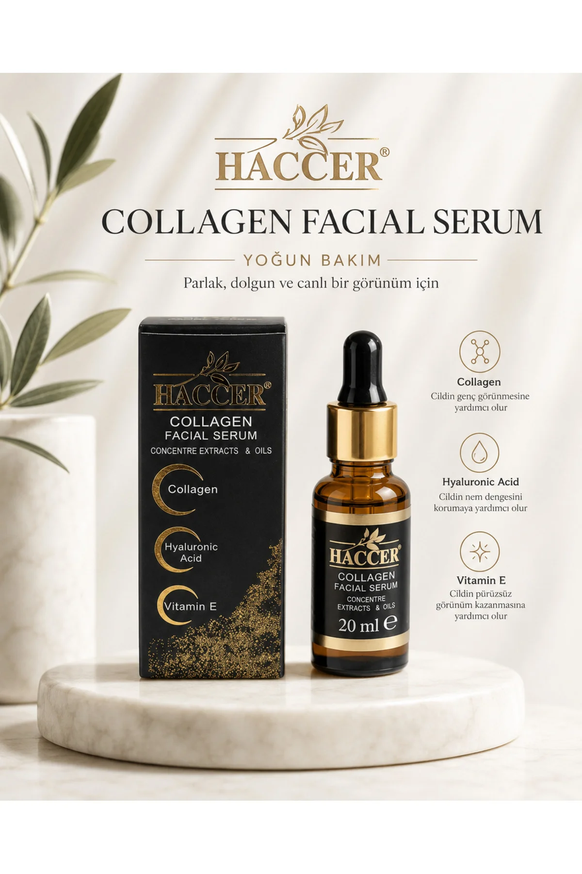 Hyaluronik Asitli, Doğal Kolajen Serum 30 ml Yüz Serumu