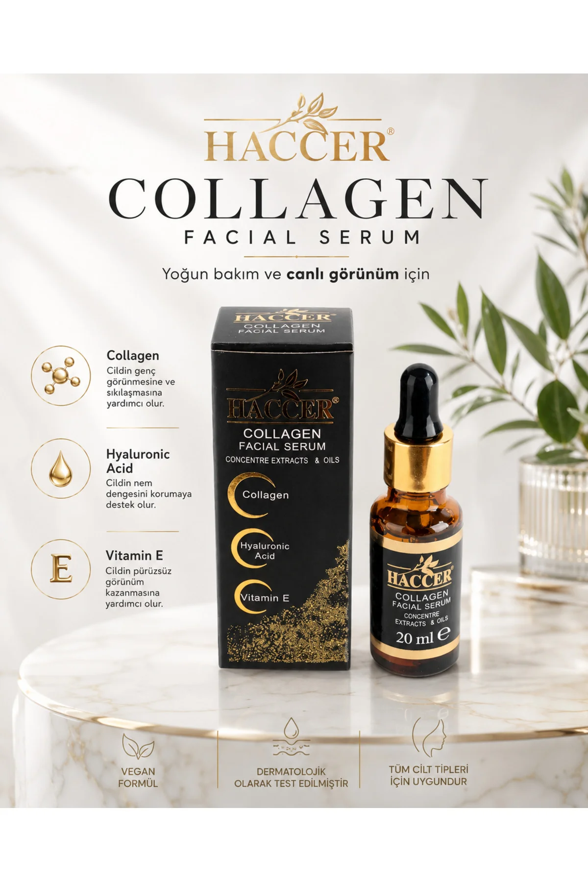 Hyaluronik Asitli, Doğal Kolajen Serum 30 ml Yüz Serumu