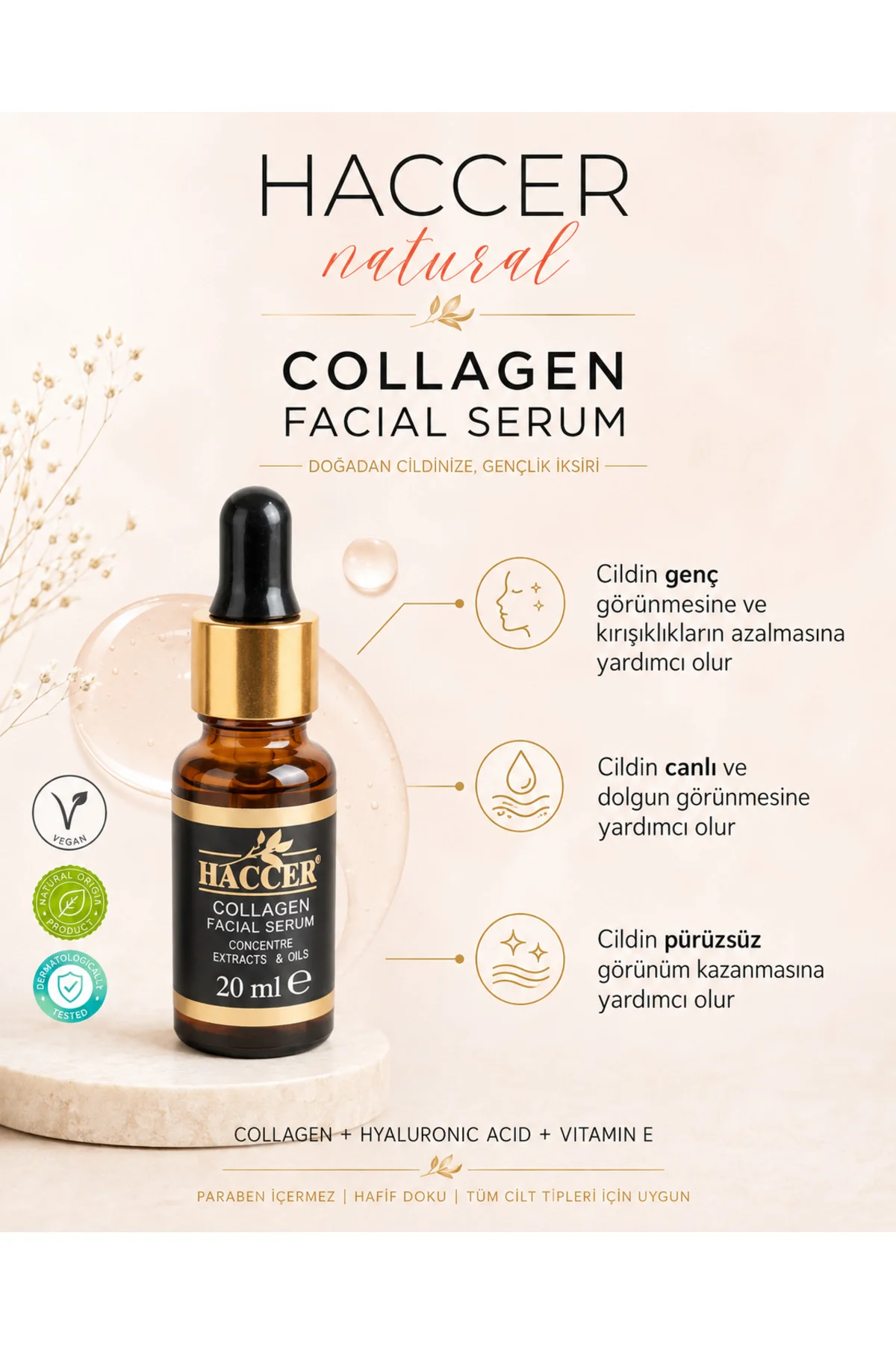 Hyaluronik Asitli, Doğal Kolajen Serum 30 ml Yüz Serumu