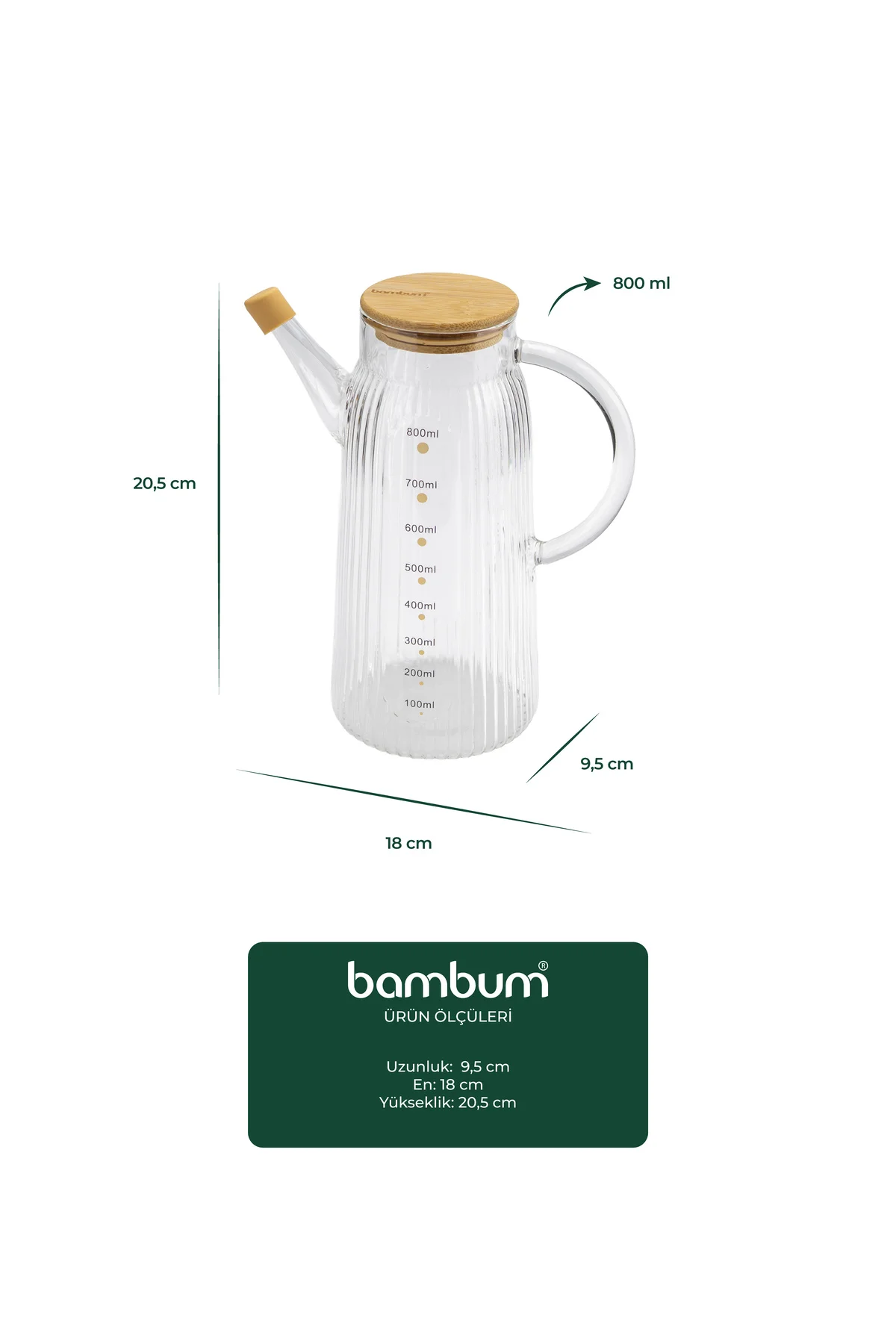 Hydro Bambu Kapaklı Cam Sürahi 900ml