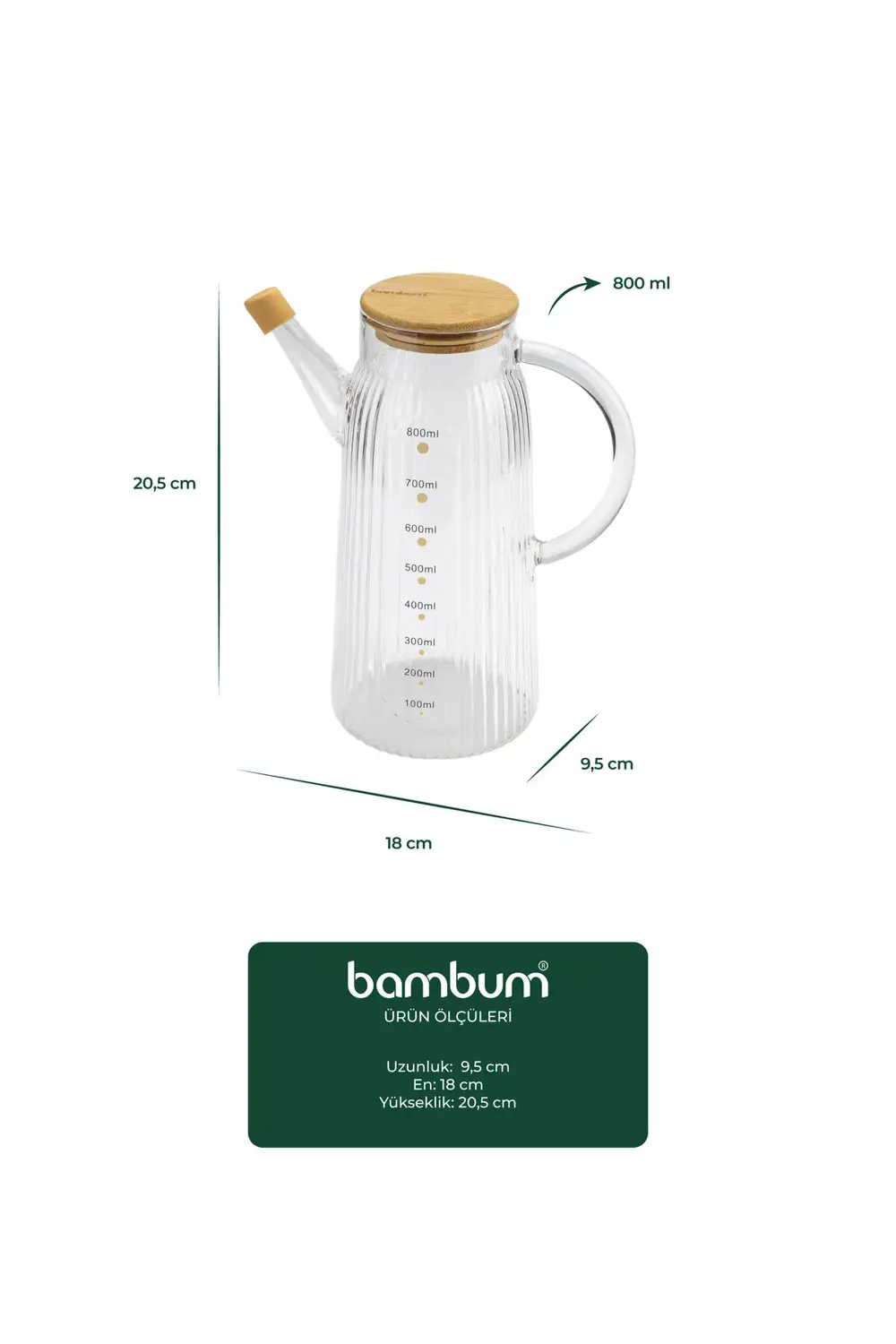 Hydro Bambu Kapaklı Cam Sürahi 900ml