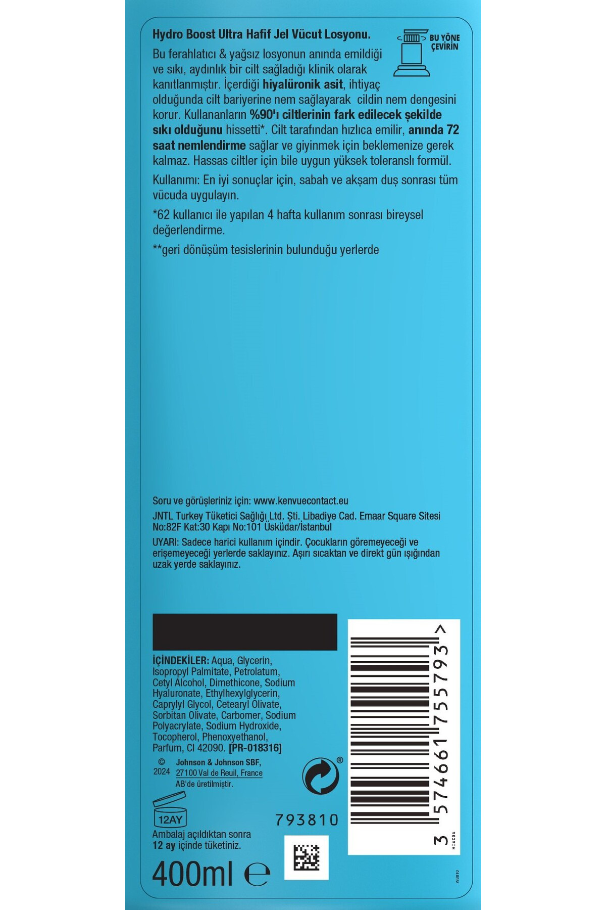 Hydro Boost Ultra Hafif Jel Vücut Losyonu 400 ml