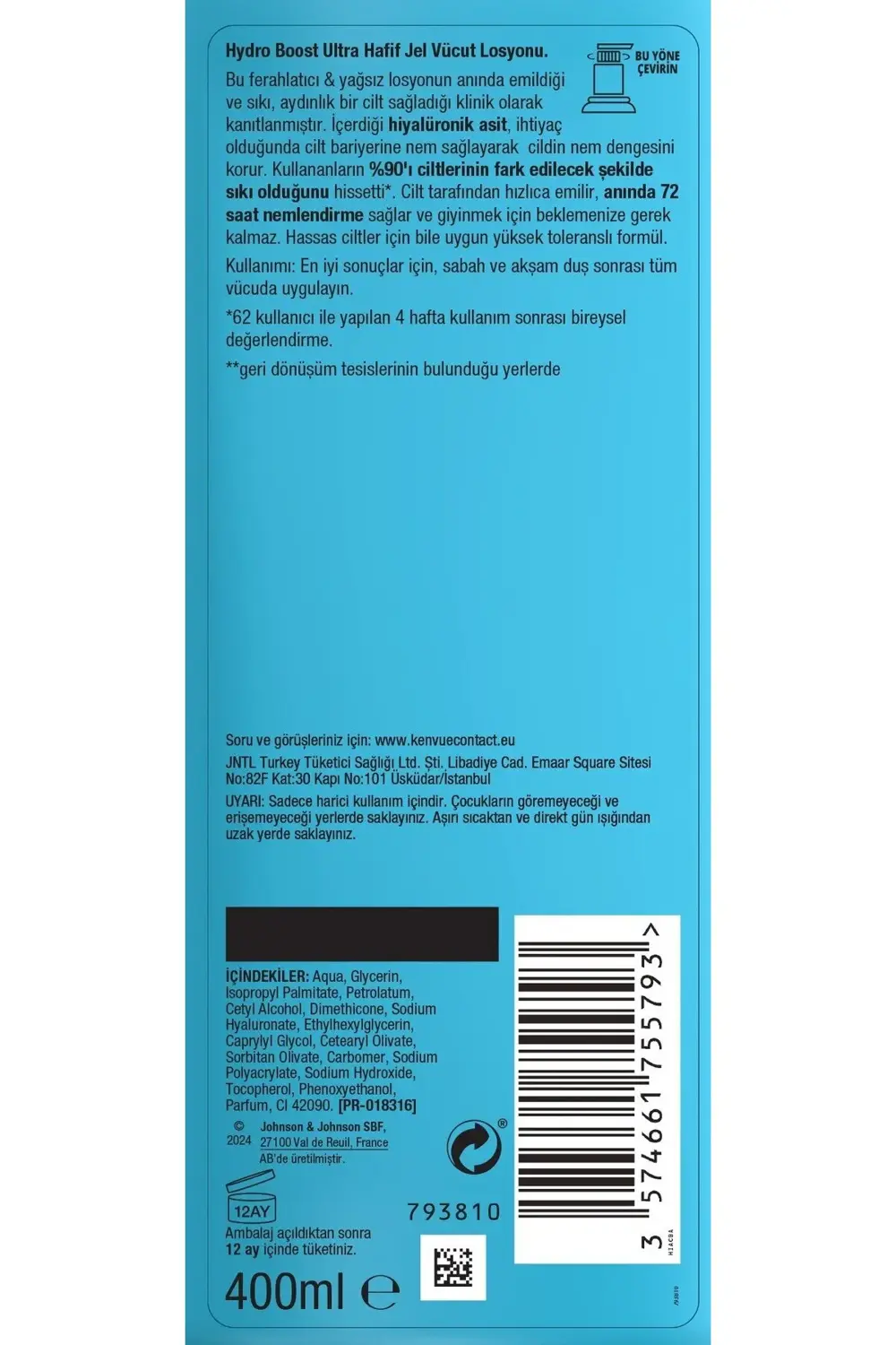 Hydro Boost Vücut Losyonu 400 ml X 2 Adet