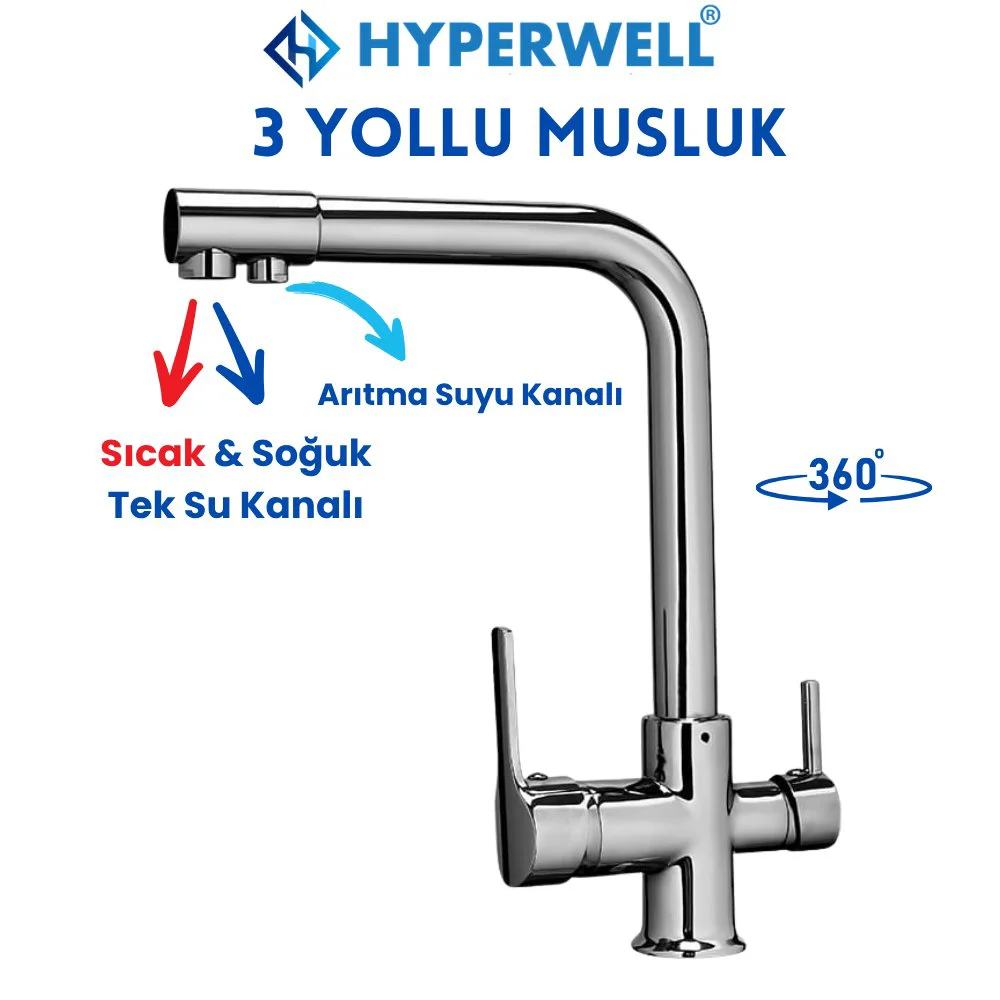Hyperwell 3 Girişli Mutfak Bataryası - 3 Yollu Musluk 3 Fonksiyon Hyperwell 3 Girişli Mutfak Bataryası - 3 Yollu Musluk 3 Fonksiyon