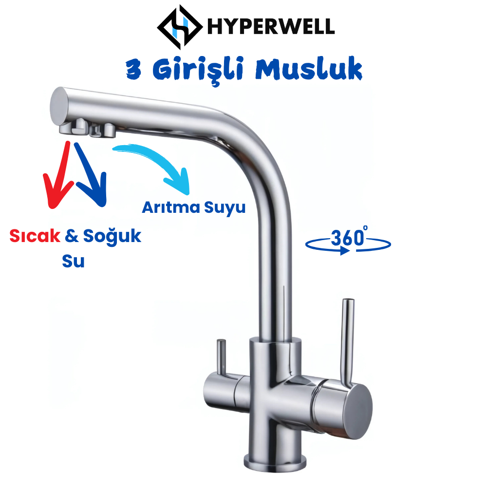 Hyperwell 3 Girişli Mutfak Bataryası - 3 Yollu Musluk 3 Fonksiyon Hyperwell 3 Girişli Mutfak Bataryası - 3 Yollu Musluk 3 Fonksiyon