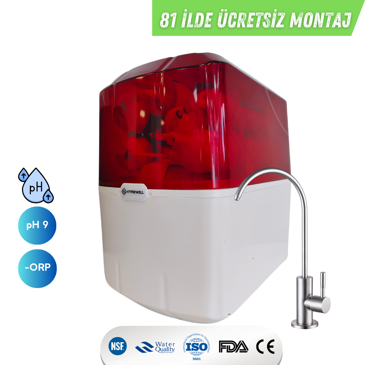 Hyperwell Premium Alkali ve Mineralli POMPALI Su Arıtma Cihazı - Hyperwell Premium Alkali ve Mineralli POMPALI Su Arıtma Cihazı -