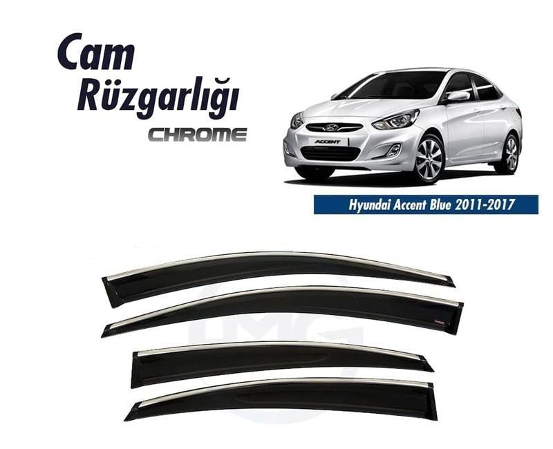 Hyundai Accent Uyumlu Blue 2011 - 2017 Cam Rüzgarlığı Kromlu Sunp