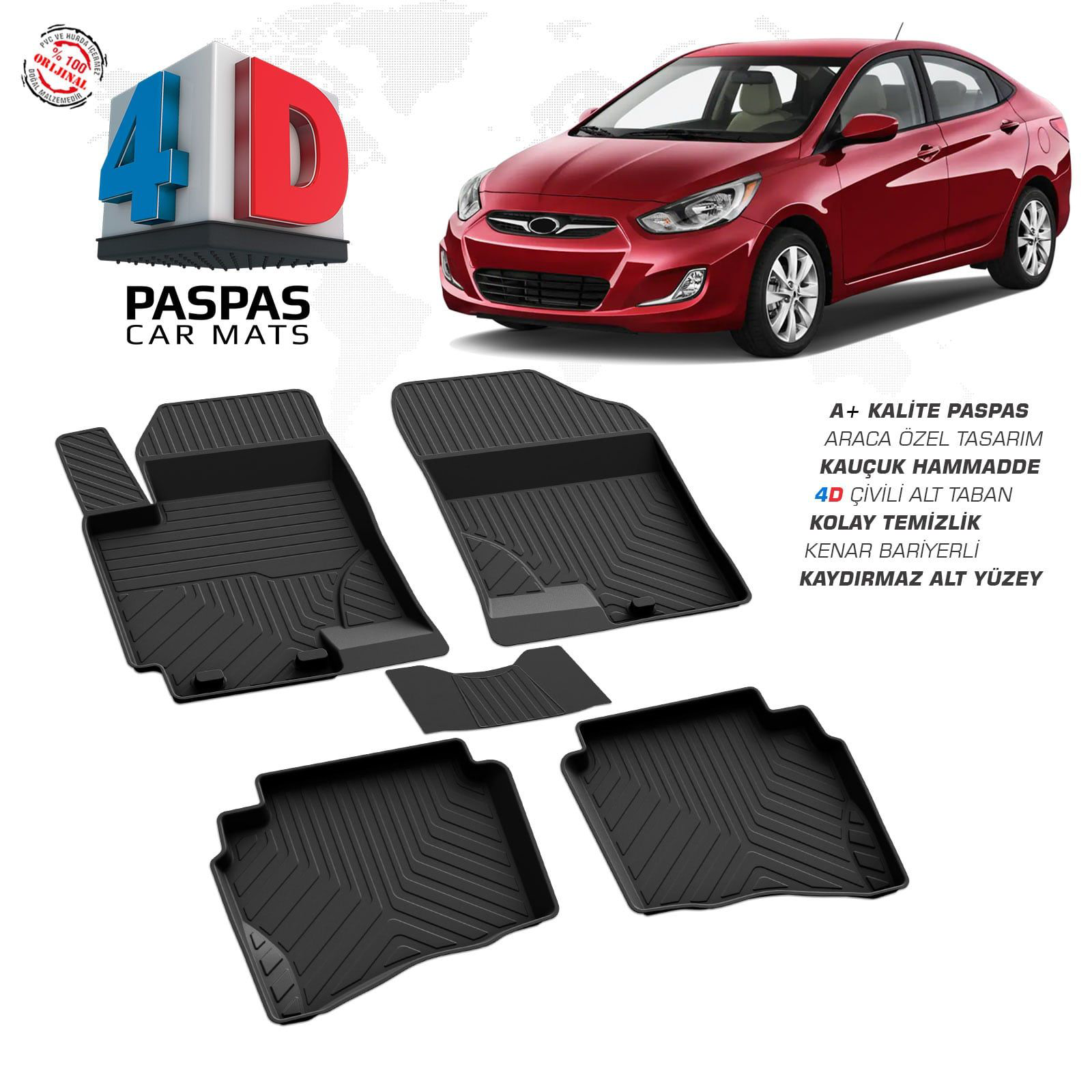 Hyundai Accent Blue 4D Araca Özel Havuzlu Kauçuk Paspas 2010 ve-2