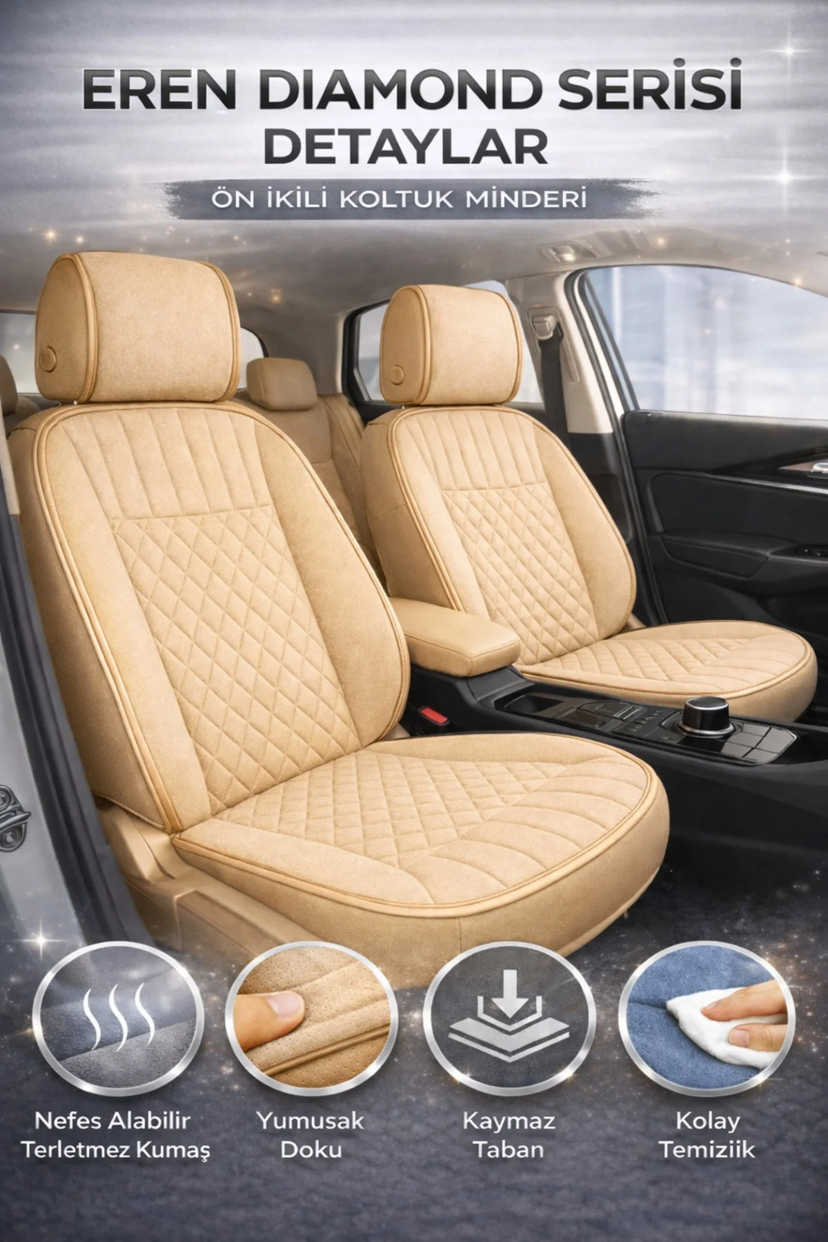 Hyundai Accent Blue 2011 ve Sonrası Uyumlu Eren Daimond Bej 2'li Minder Seti