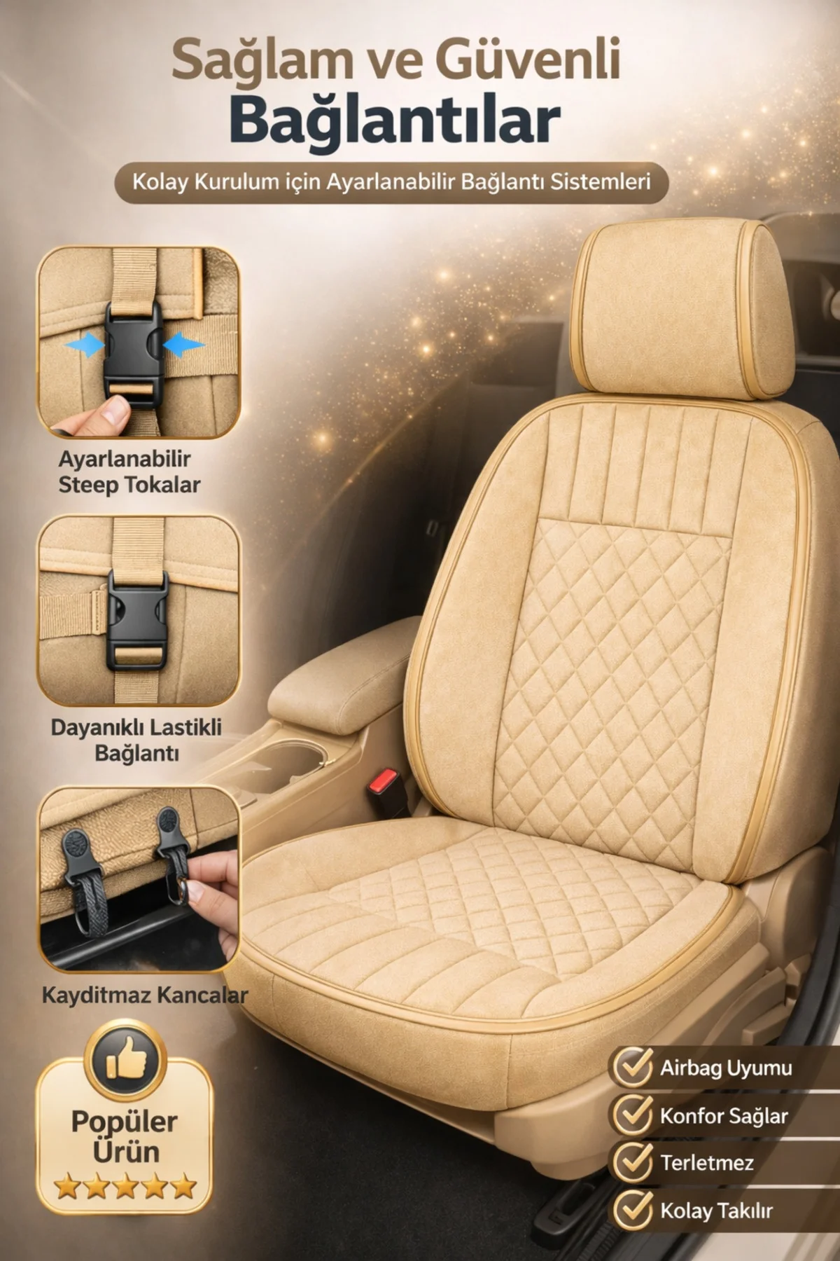 Hyundai Accent Blue 2011 ve Sonrası Uyumlu Eren Daimond Bej 2'li Minder Seti