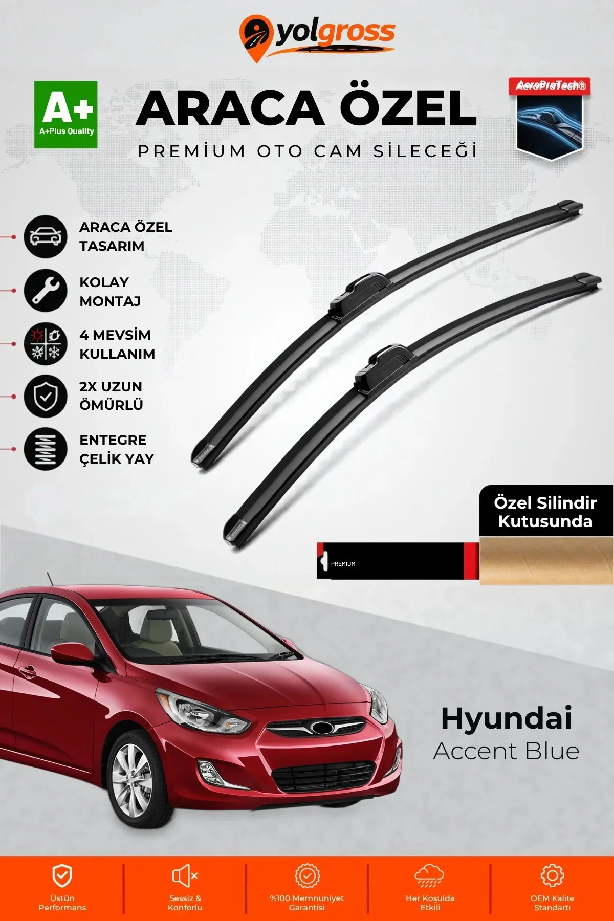 Hyundai Accent Blue Ön Cam Silecek Seti 2010-2018 Premium Araca Özel 65-40 Cm A+ Kalite