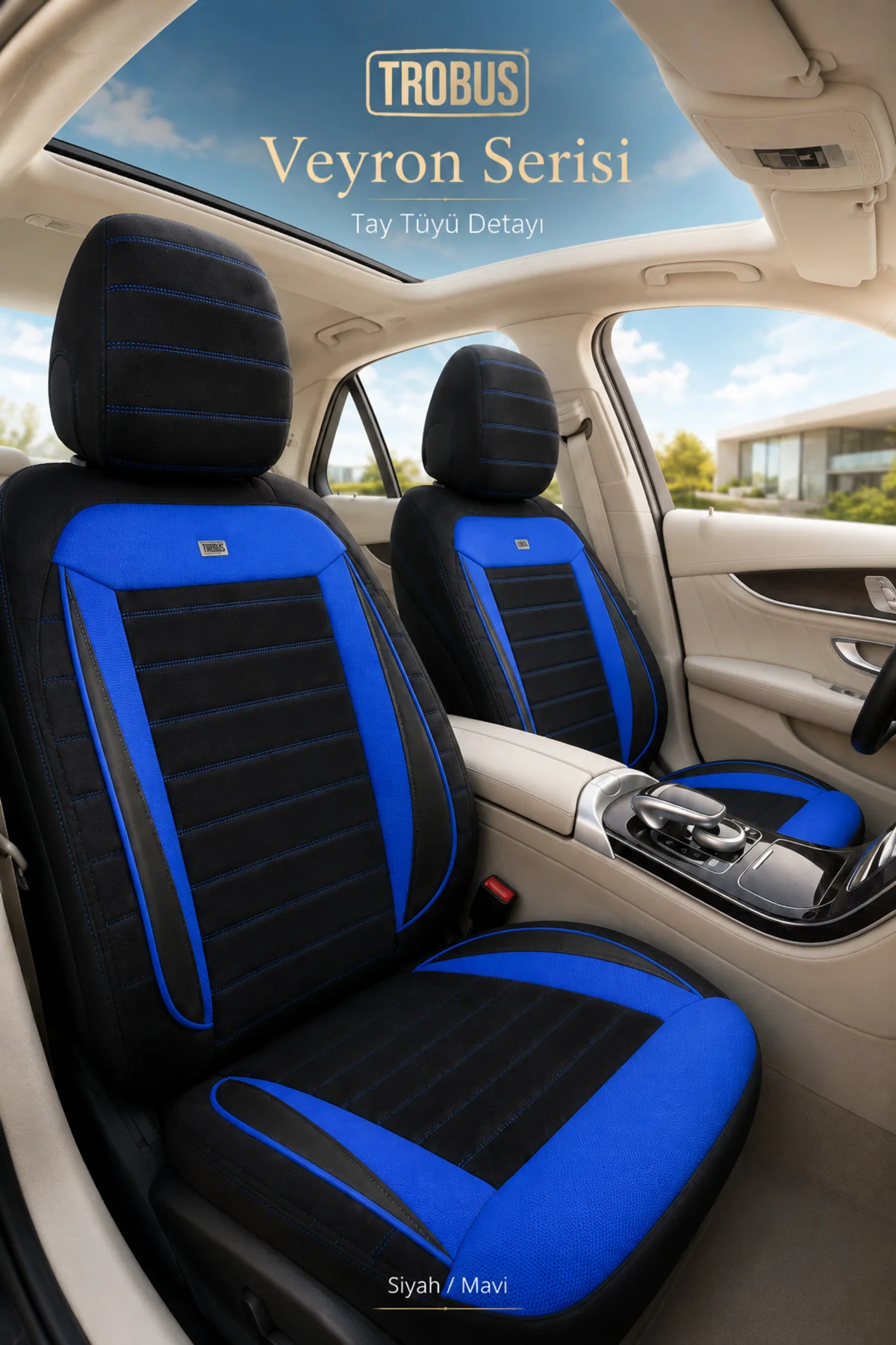 Hyundai Accent Era 2006-2011 Uyumlu Veyron Serisi Siyah Mavi Tay Tüyü Koltuk Kılıfı