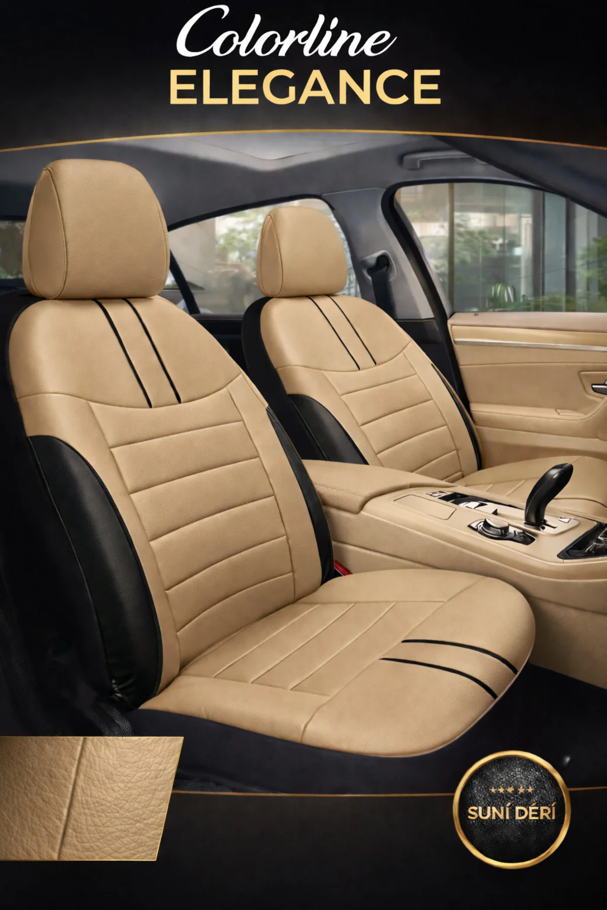 Hyundai Accent Era 2006-2011 Uyumlu Colorline Elegance Deri Bej Siyah Koltuk Kılıfı